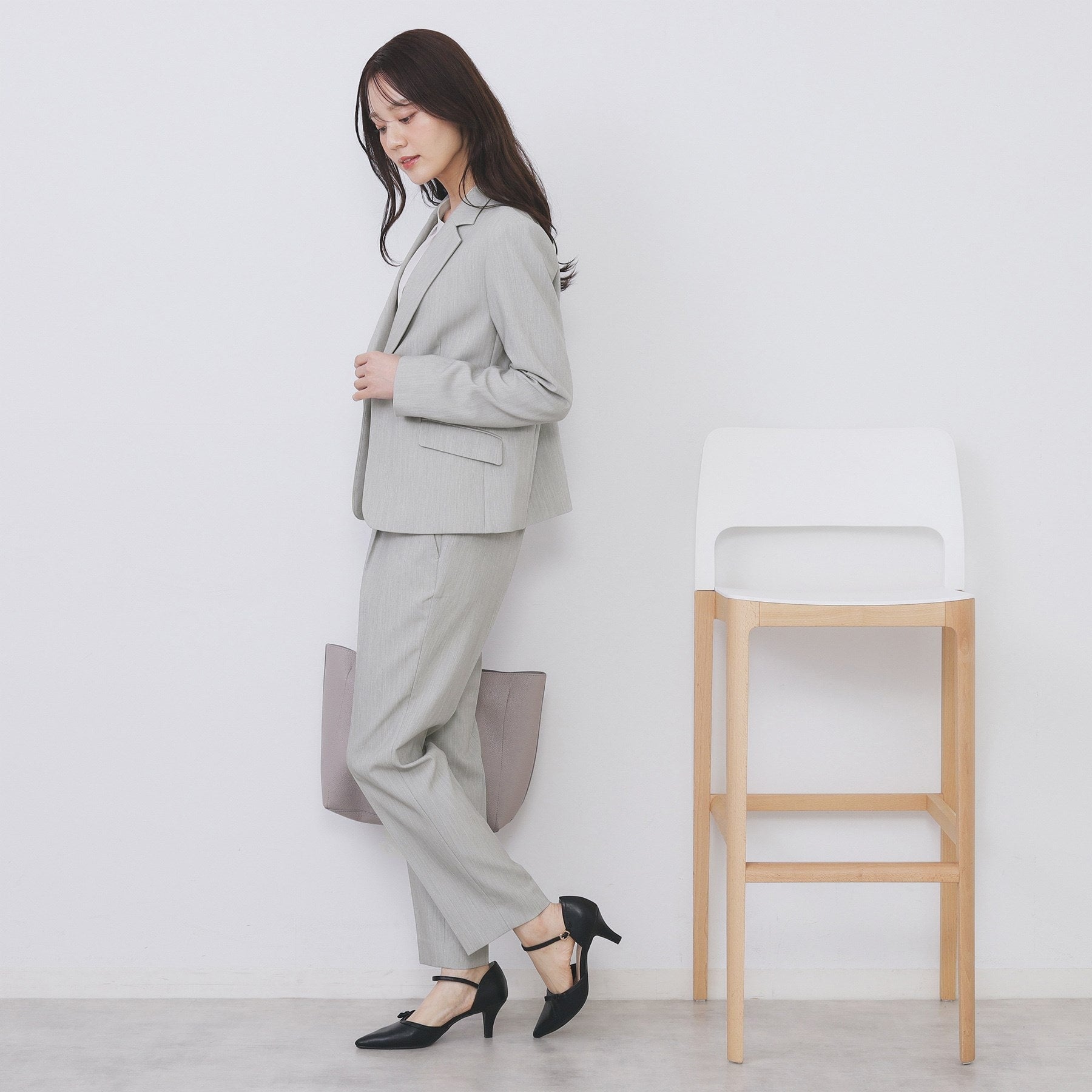 インデックス index セットアップ対応 選べる丈 ストレッチダブルクロステーパードパンツ【洗濯機可・防シワ・ストレッチ】 (ライトベージュ(051)) ライトベージュ(051)