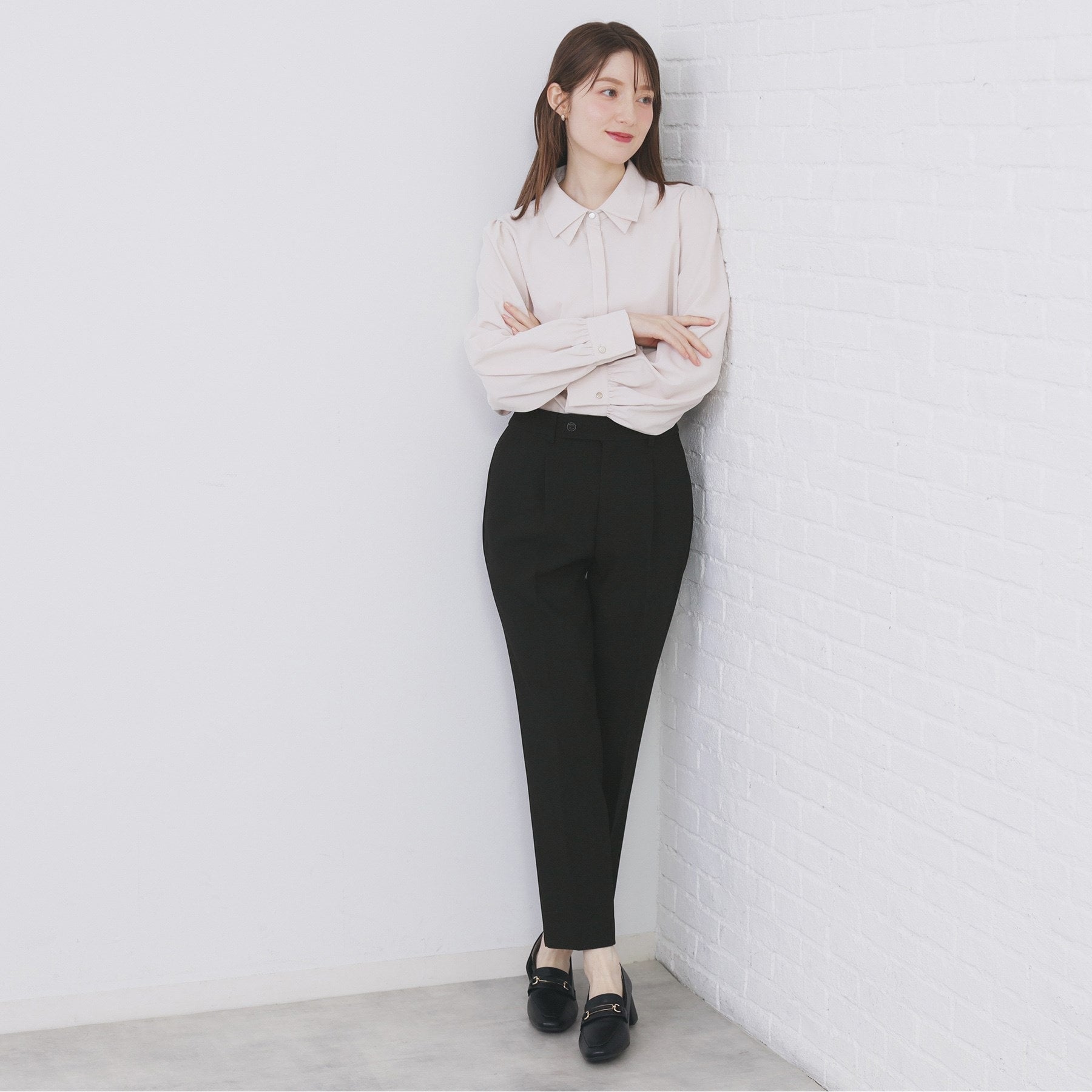 インデックス index セットアップ対応 選べる丈 ストレッチダブルクロステーパードパンツ【洗濯機可・防シワ・ストレッチ】 (ライトベージュ(051)) ライトベージュ(051)