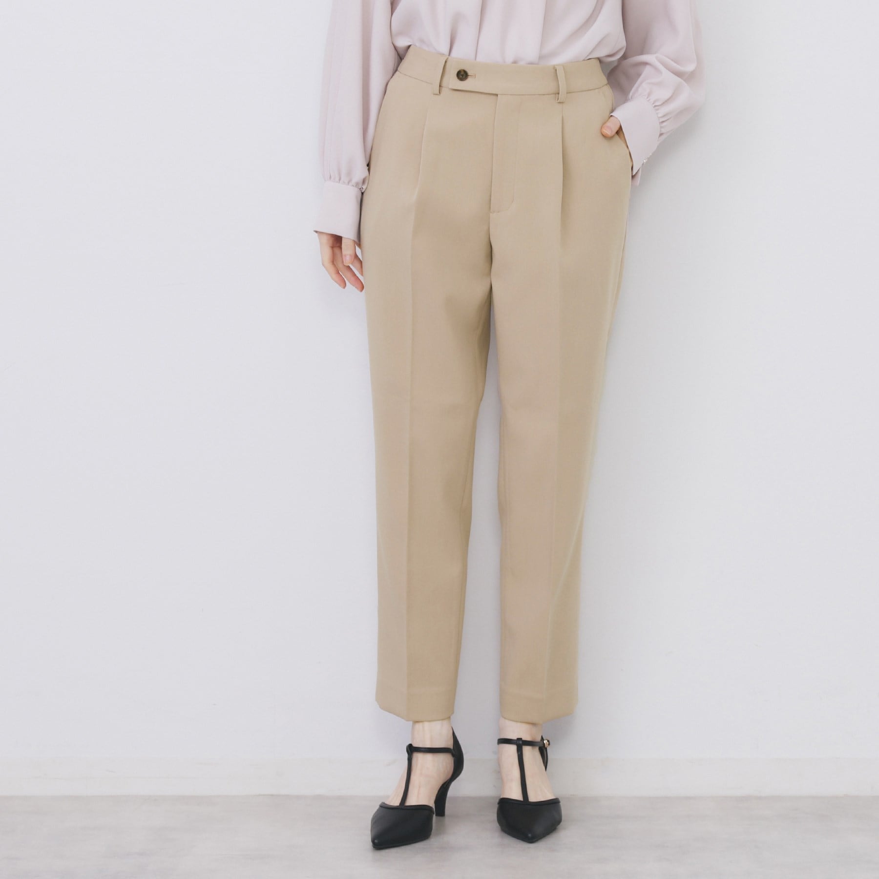 インデックス index セットアップ対応 選べる丈 ストレッチダブルクロステーパードパンツ【洗濯機可・防シワ・ストレッチ】 (ライトベージュ(051)) ライトベージュ(051)