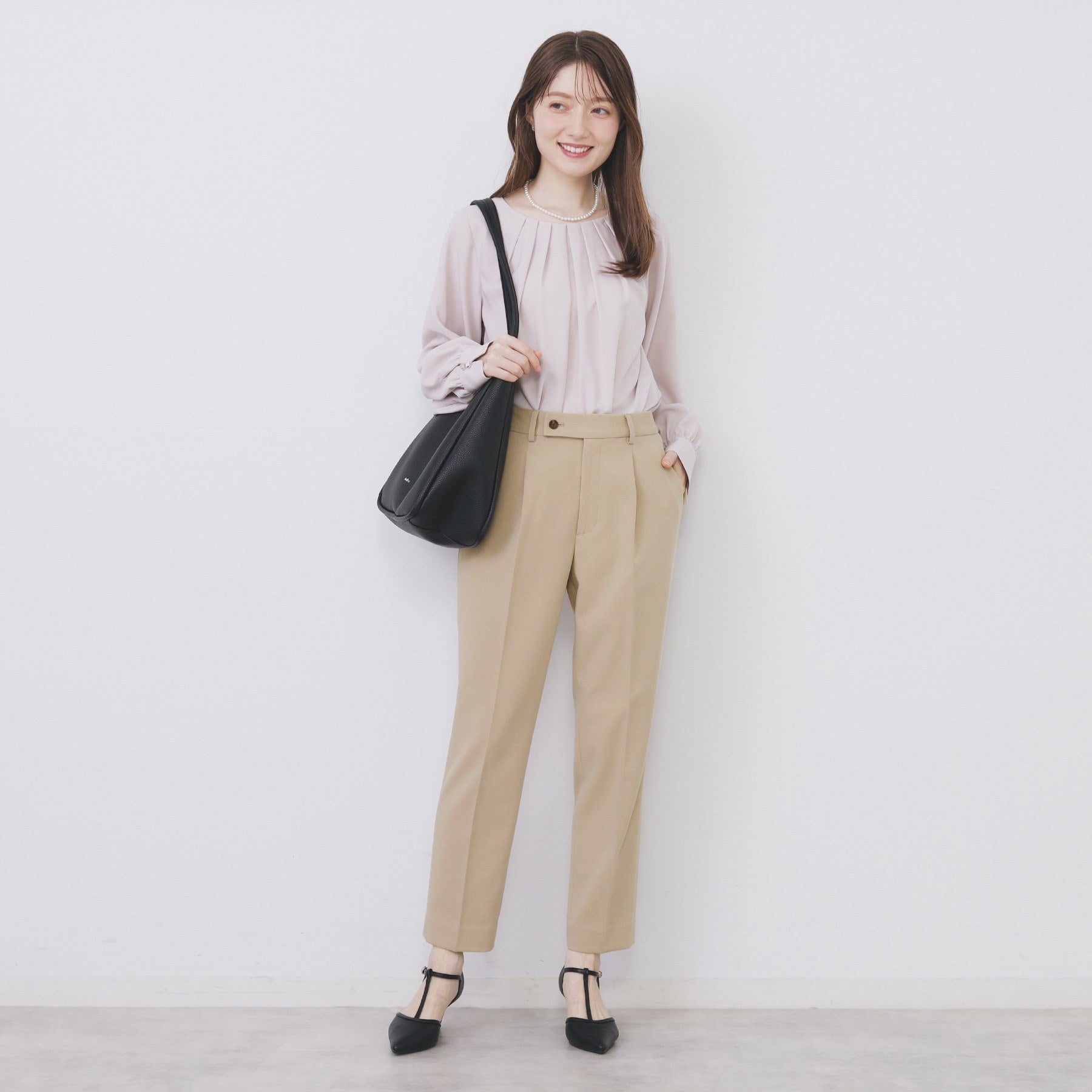 インデックス index セットアップ対応 選べる丈 ストレッチダブルクロステーパードパンツ【洗濯機可・防シワ・ストレッチ】 (ライトベージュ(051)) ライトベージュ(051)