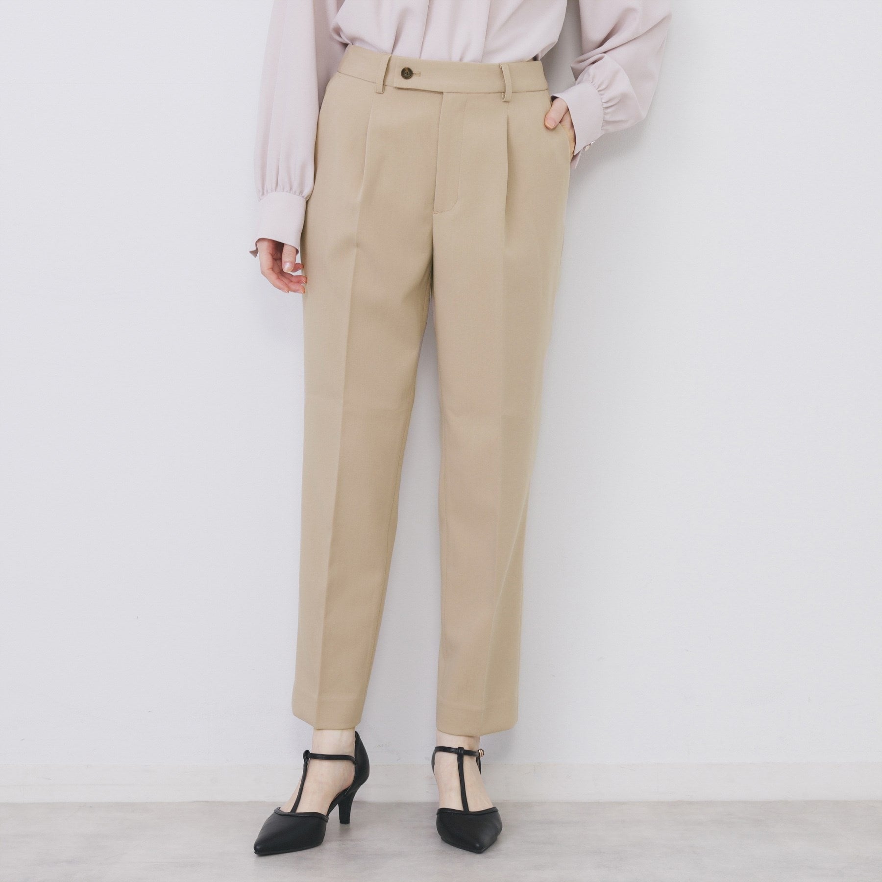 インデックス index セットアップ対応 選べる丈 ストレッチダブルクロステーパードパンツ【洗濯機可・防シワ・ストレッチ】 (ライトベージュ(051)) ライトベージュ(051)