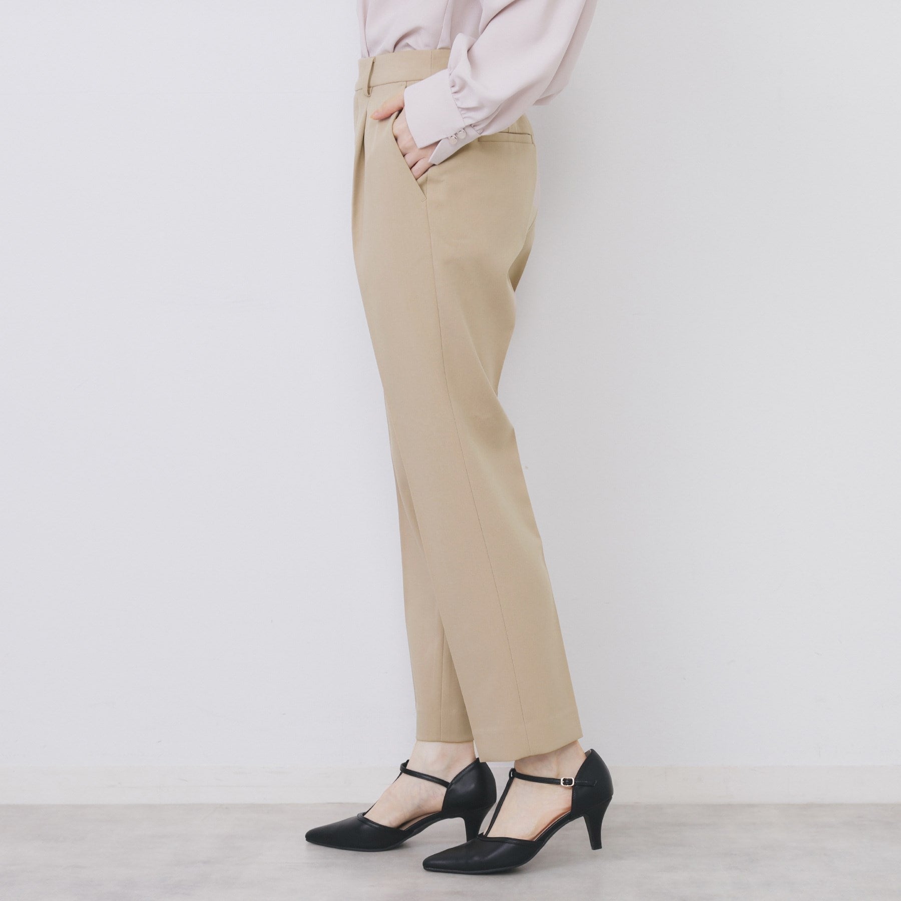 インデックス index セットアップ対応 選べる丈 ストレッチダブルクロステーパードパンツ【洗濯機可・防シワ・ストレッチ】 (ライトベージュ(051)) ライトベージュ(051)