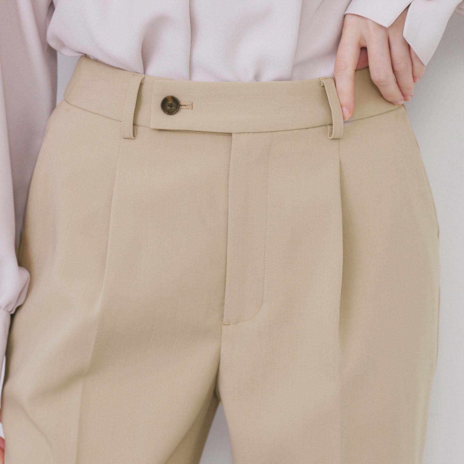 インデックス index セットアップ対応 選べる丈 ストレッチダブルクロステーパードパンツ【洗濯機可・防シワ・ストレッチ】 (ライトベージュ(051)) ライトベージュ(051)