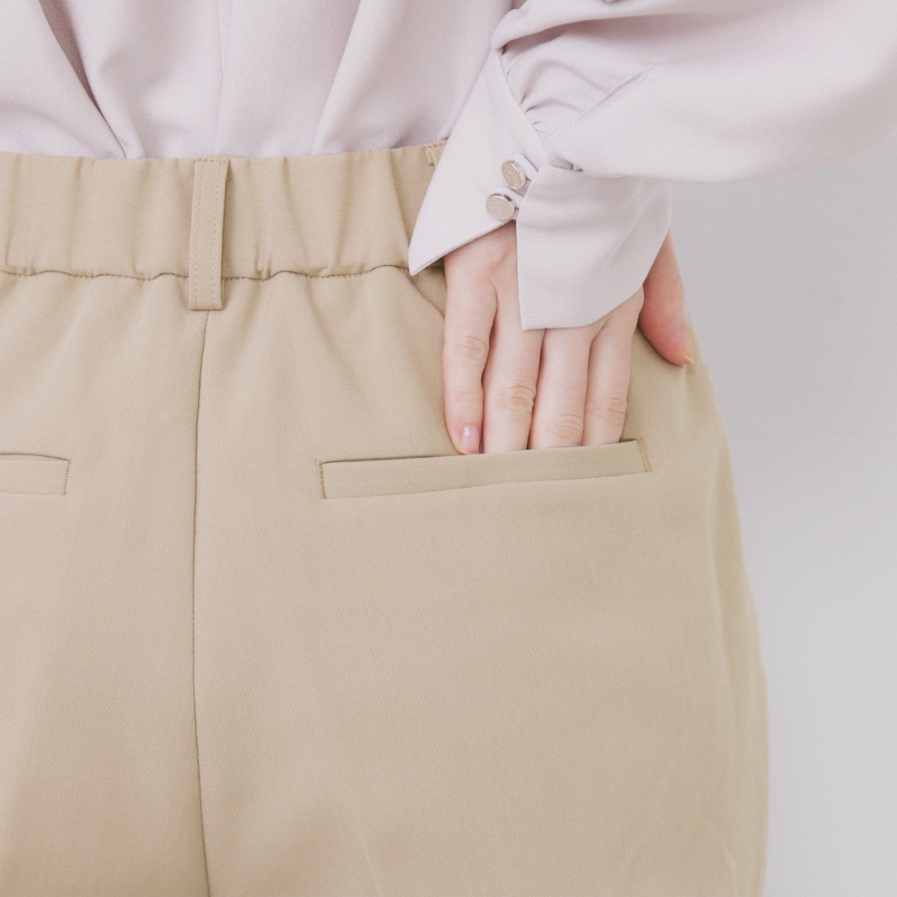 インデックス index セットアップ対応 選べる丈 ストレッチダブルクロステーパードパンツ【洗濯機可・防シワ・ストレッチ】 (ライトベージュ(051)) ライトベージュ(051)