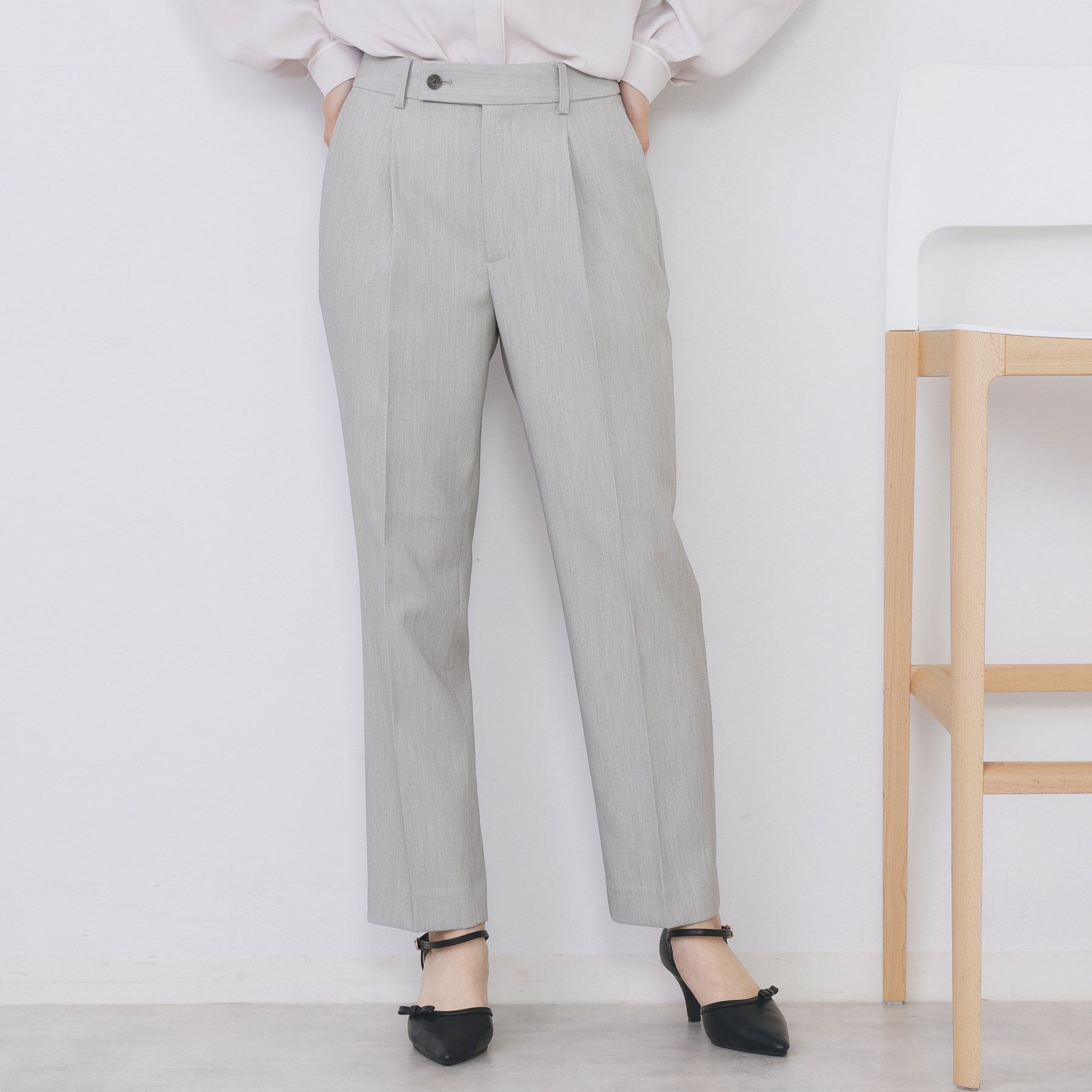 インデックス index セットアップ対応 選べる丈 ストレッチダブルクロステーパードパンツ【洗濯機可・防シワ・ストレッチ】 (グレー(012)) グレー(012)