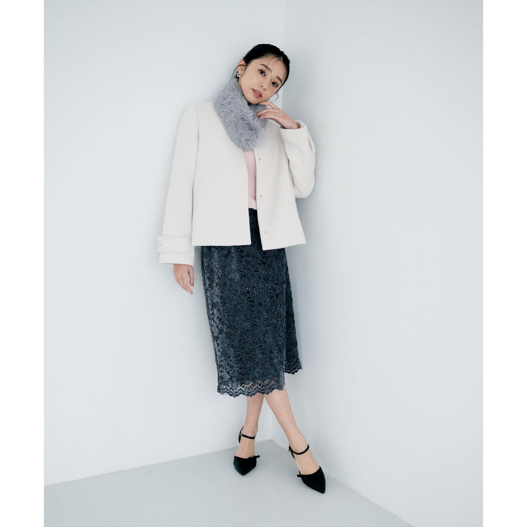 インデックス index モールレースタイトスカート【洗濯機可】 (チャコールグレー(014)) チャコールグレー(014)