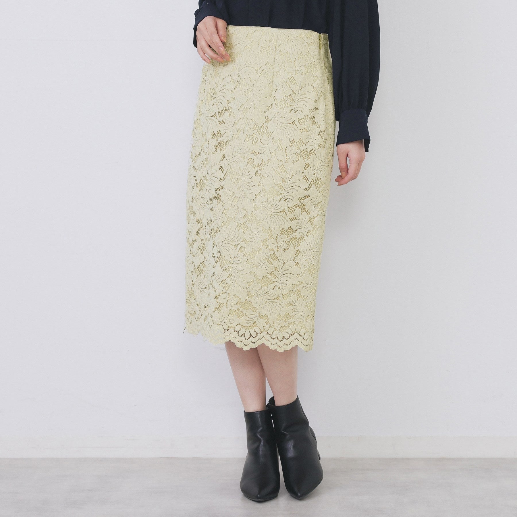 インデックス index モールレースタイトスカート【洗濯機可】 (イエロー(031)) イエロー(031)