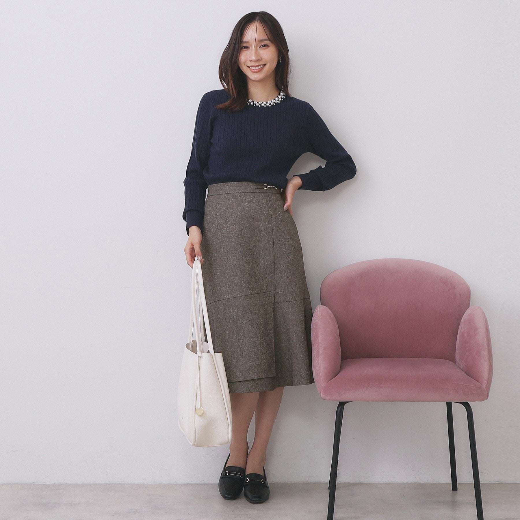 インデックス index カルゼツイードアシメフレアスカート【洗濯機可・防シワ・イージーアイロン・抗ピリング】 (チャコールグレー(013)) チャコールグレー(013)