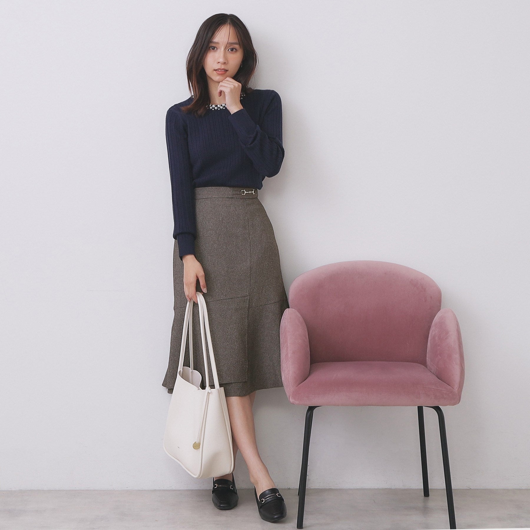 インデックス index カルゼツイードアシメフレアスカート【洗濯機可・防シワ・イージーアイロン・抗ピリング】 (チャコールグレー(013)) チャコールグレー(013)