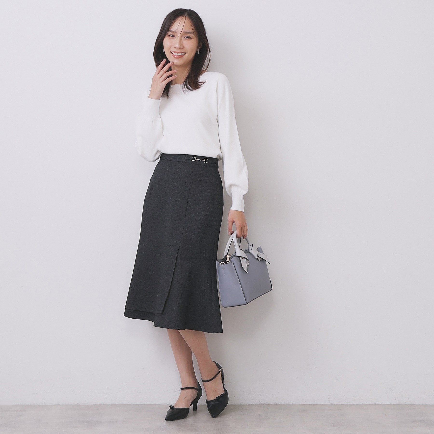 インデックス index カルゼツイードアシメフレアスカート【洗濯機可・防シワ・イージーアイロン・抗ピリング】 (チャコールグレー(013)) チャコールグレー(013)