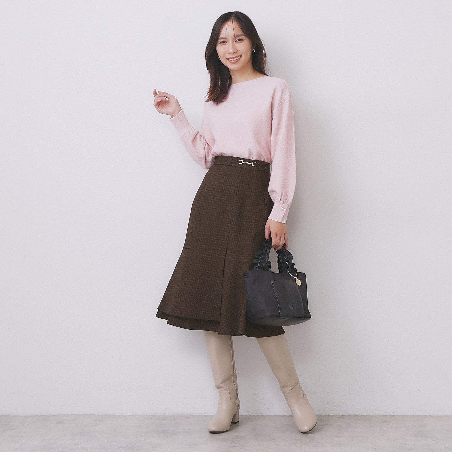 インデックス index カルゼツイードアシメフレアスカート【洗濯機可・防シワ・イージーアイロン・抗ピリング】 (チャコールグレー(013)) チャコールグレー(013)