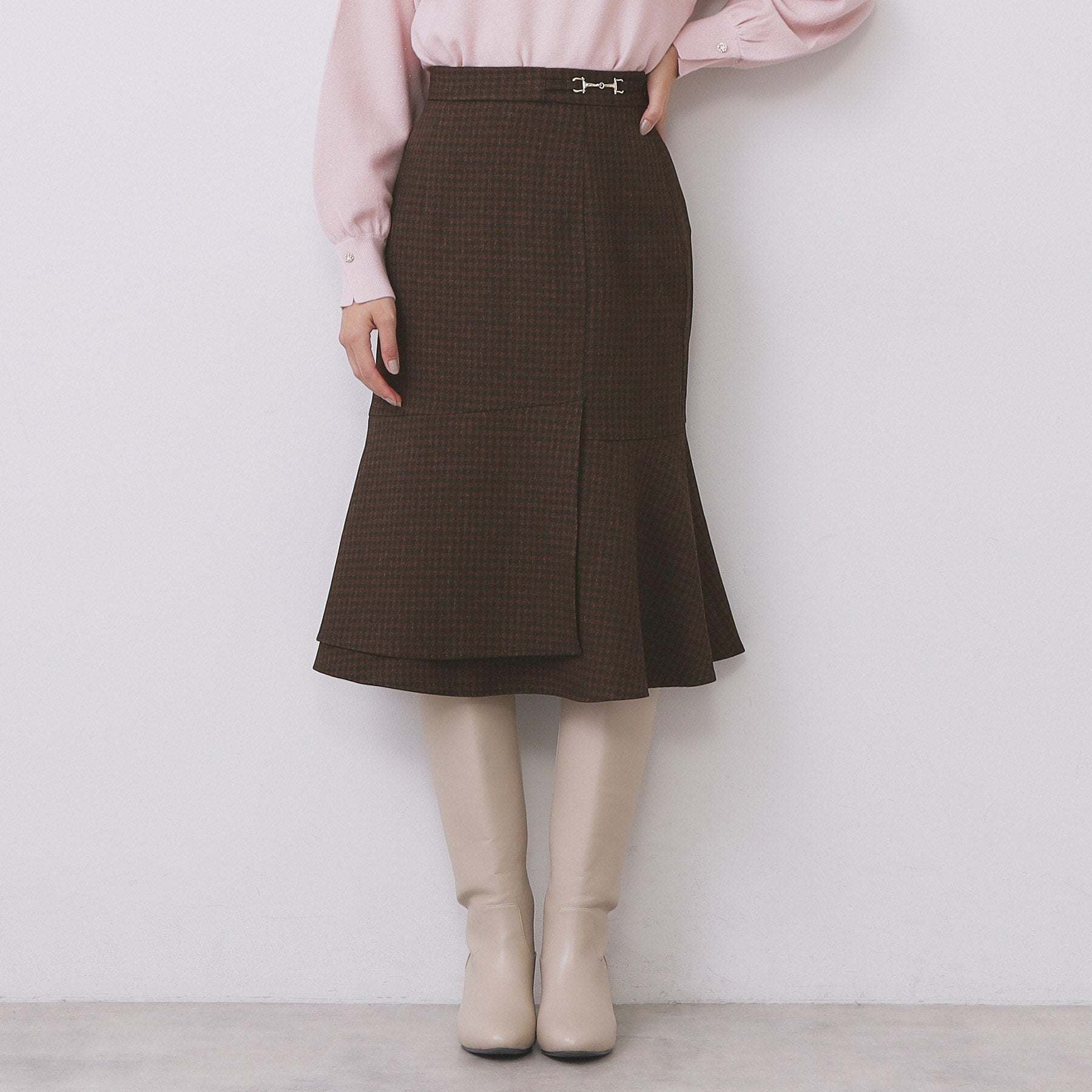 インデックス index カルゼツイードアシメフレアスカート【洗濯機可・防シワ・イージーアイロン・抗ピリング】 (チャコールグレー(013)) チャコールグレー(013)