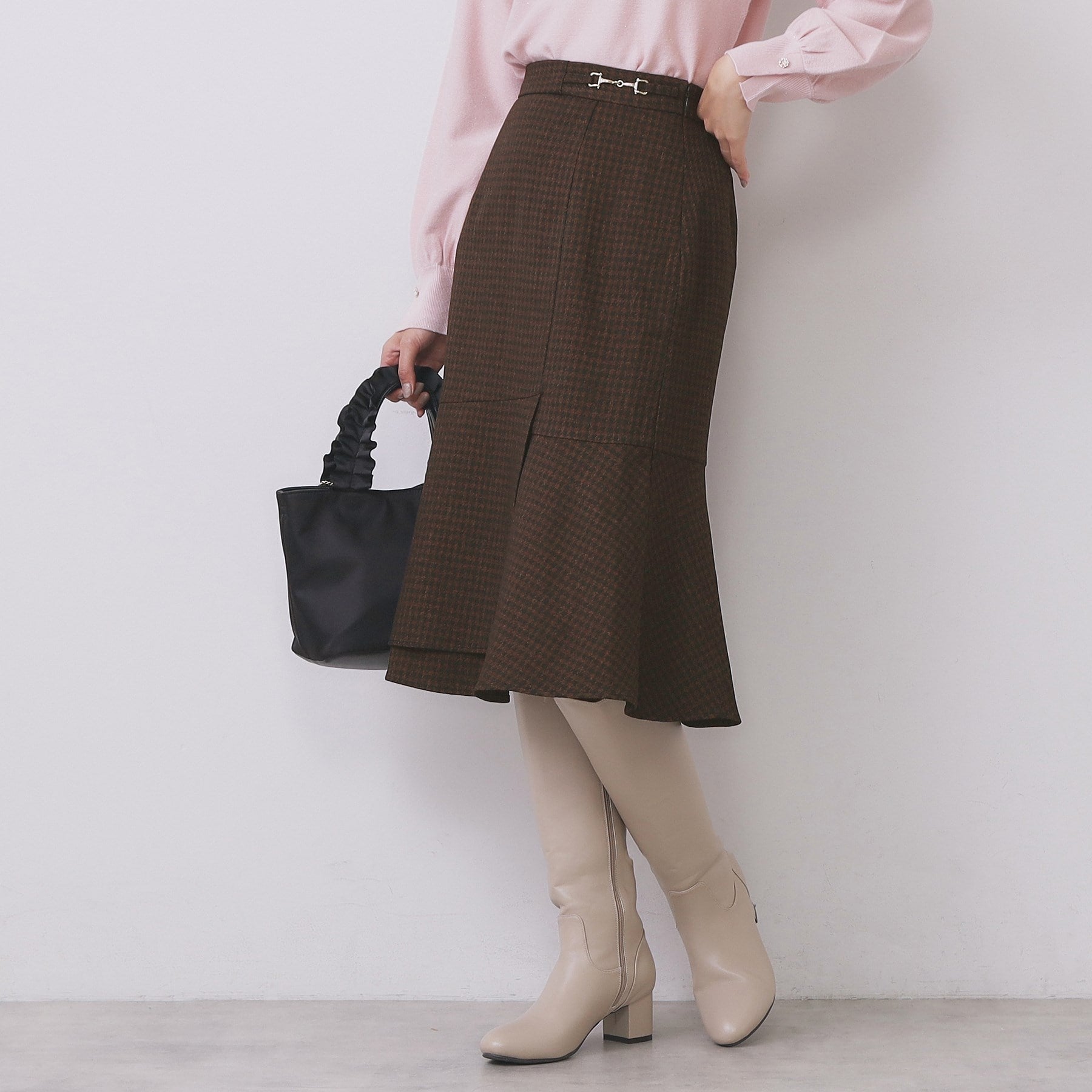 インデックス index カルゼツイードアシメフレアスカート【洗濯機可・防シワ・イージーアイロン・抗ピリング】 (チャコールグレー(013)) チャコールグレー(013)