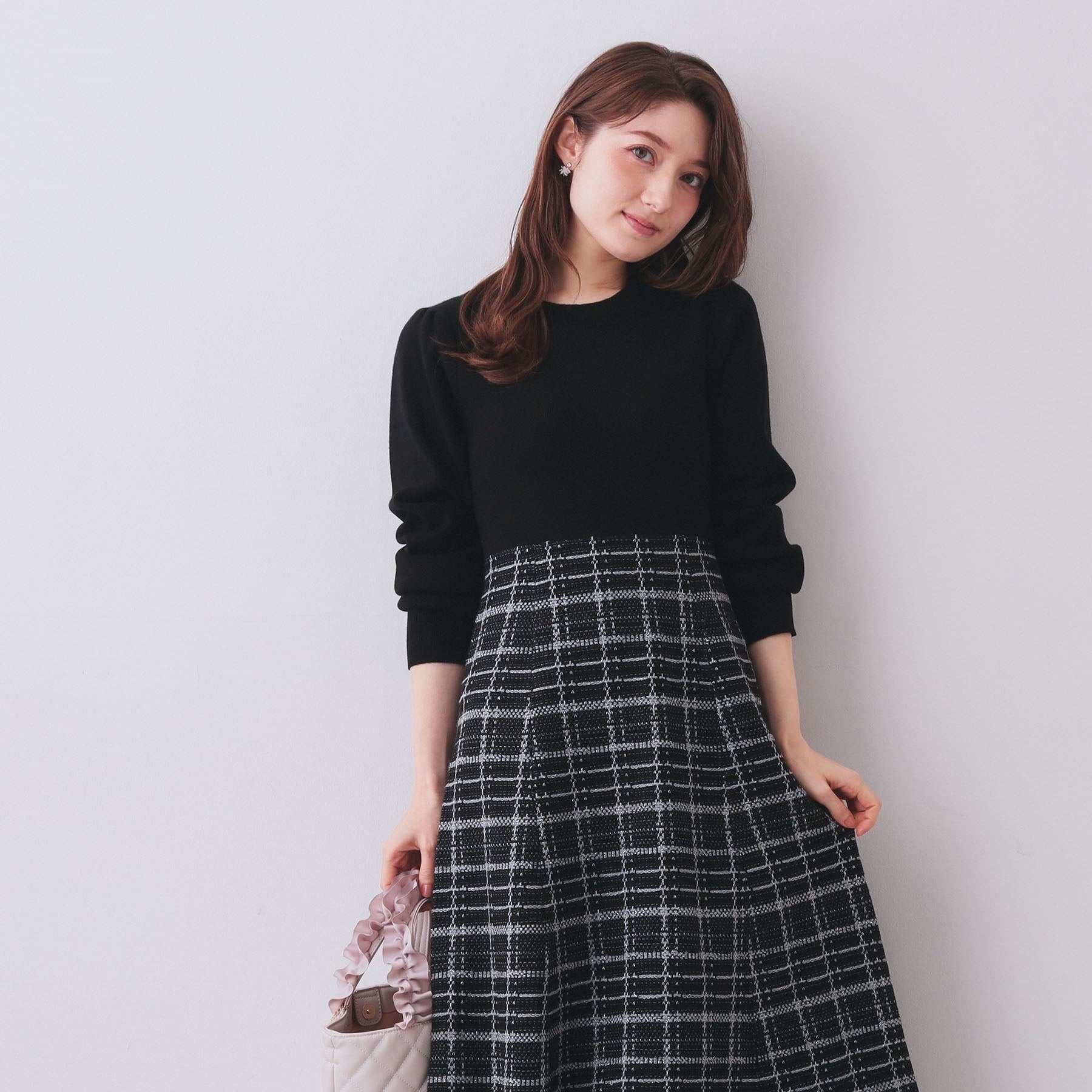 インデックス index チェックラメジャカードニットワンピース (ブルー(591)) ブルー(591)