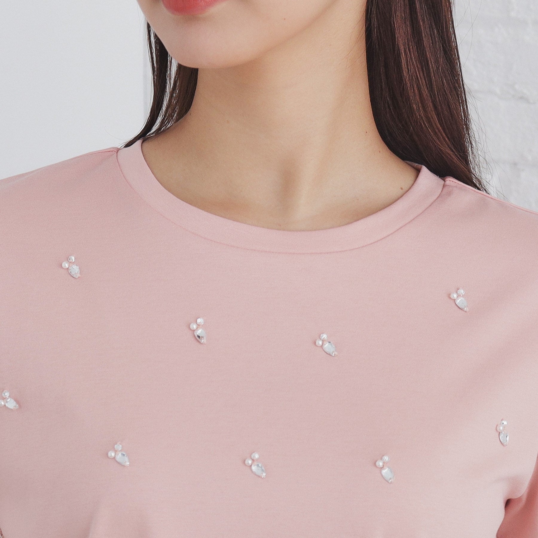 インデックス index 60シルケット短丈ビジューTシャツ【洗濯機可・接触冷感】