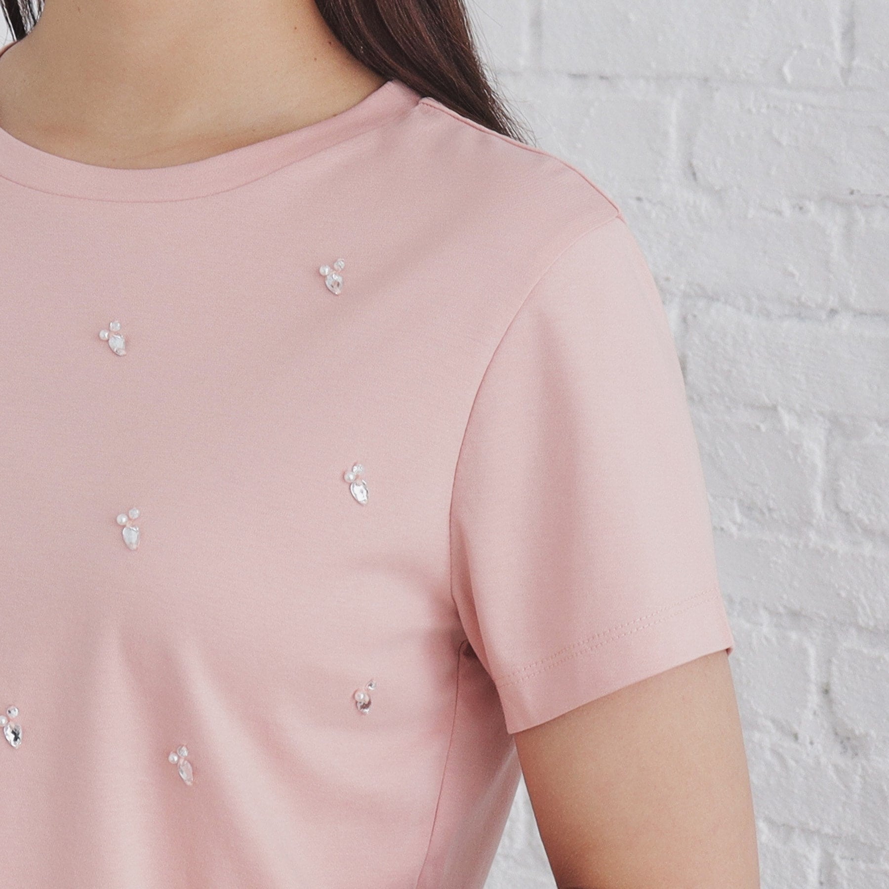 インデックス index 60シルケット短丈ビジューTシャツ【洗濯機可・接触冷感】