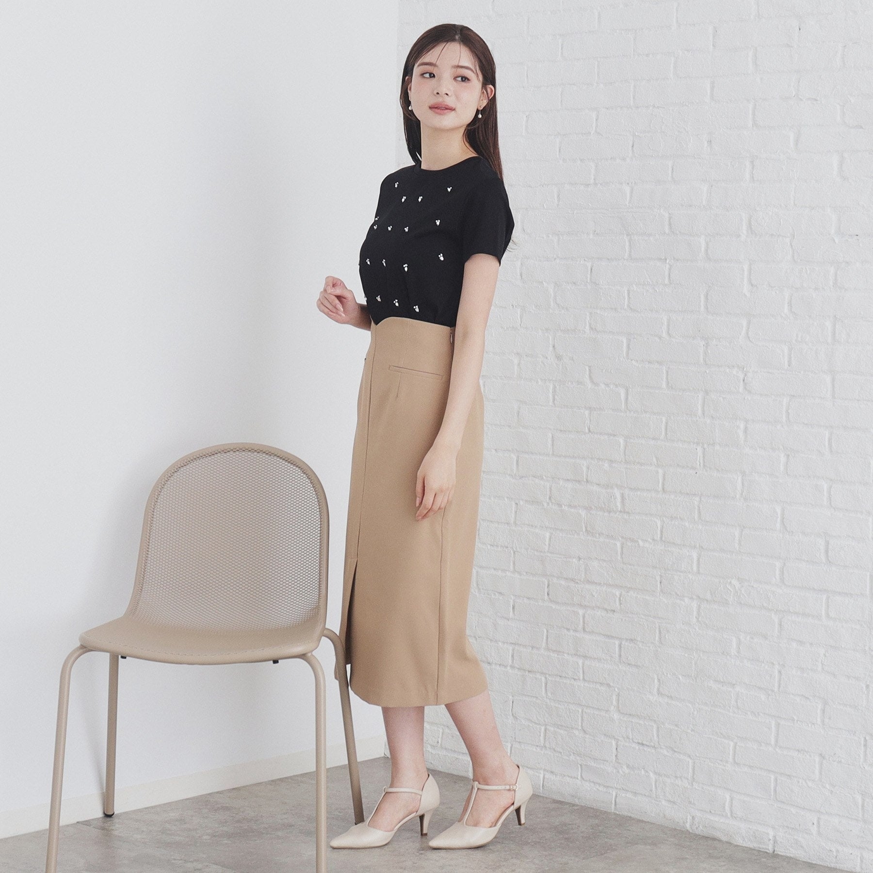 インデックス index 60シルケット短丈ビジューTシャツ【洗濯機可・接触冷感】