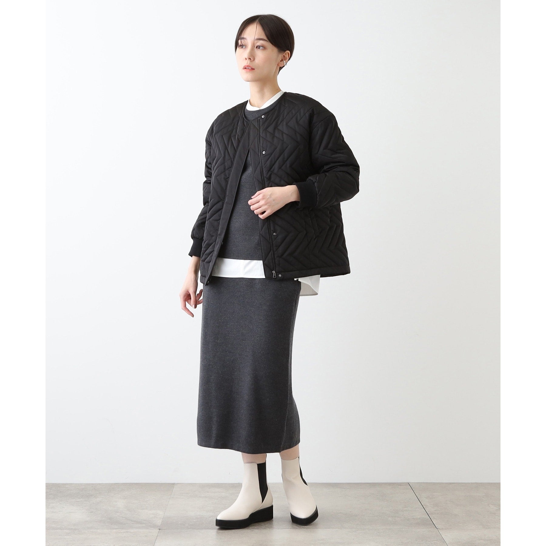 INDIVI INDIVI 【Water-repellent / UV Care】Mid-length Quilted Coat