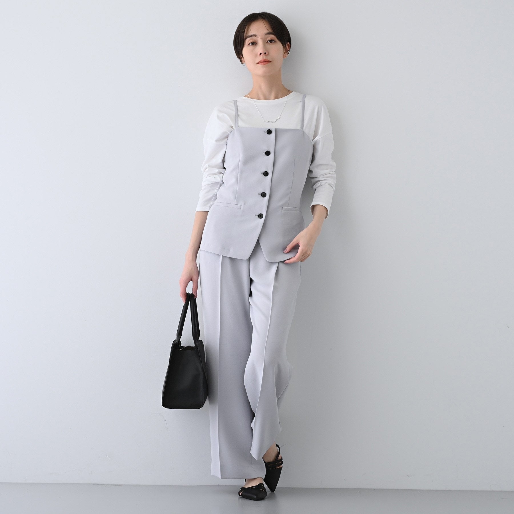 インディヴィ INDIVI 【こなれSETUP】ビスチェ風キャミトップス (ライトグレー(011)) ライトグレー(011)