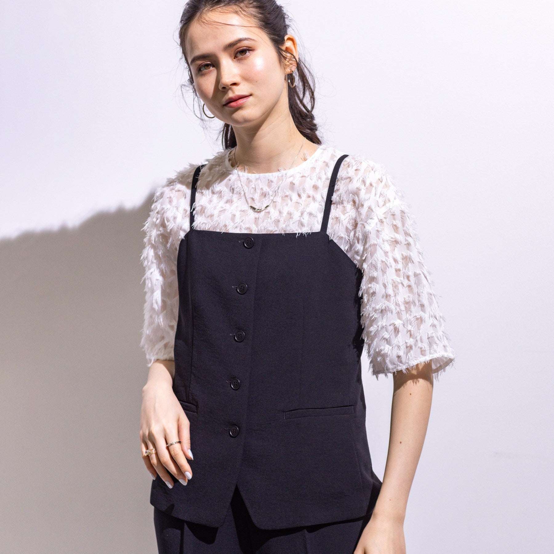 インディヴィ INDIVI 【こなれSETUP】ビスチェ風キャミトップス (ライトグレー(011)) ライトグレー(011)