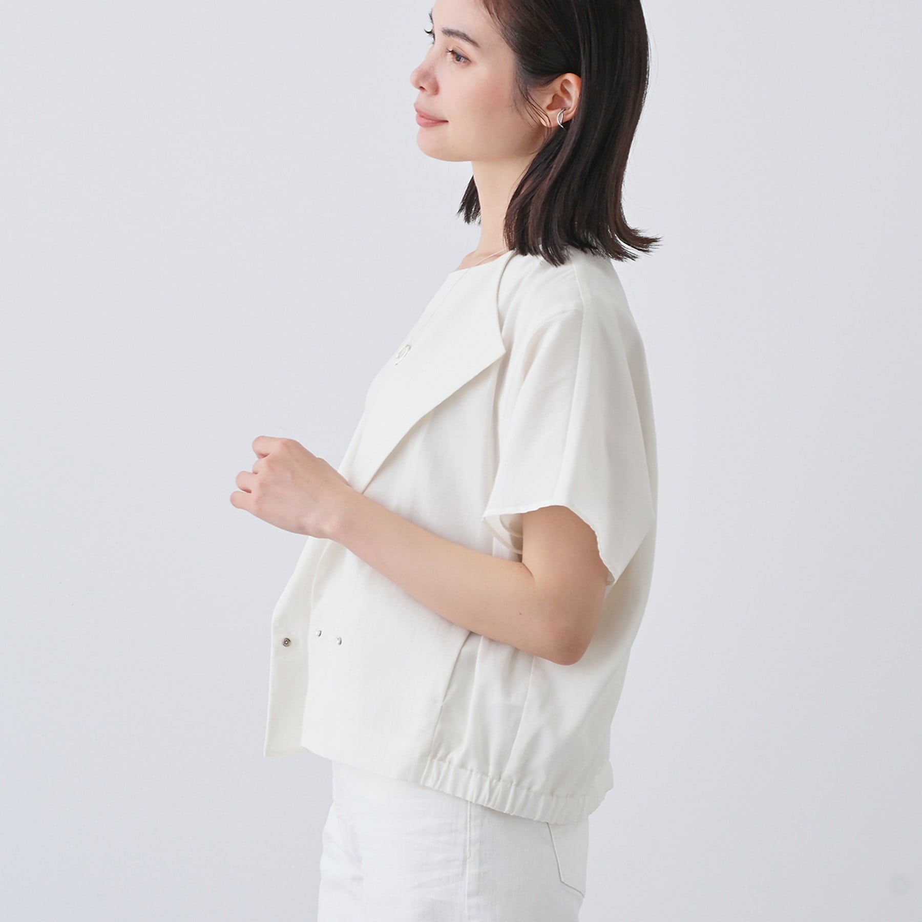 インディヴィ INDIVI 【撥水/接触冷感/UVケア】フレンチスリーブ ブラウスライクジャケット (ブラウン(043)) ブラウン(043)