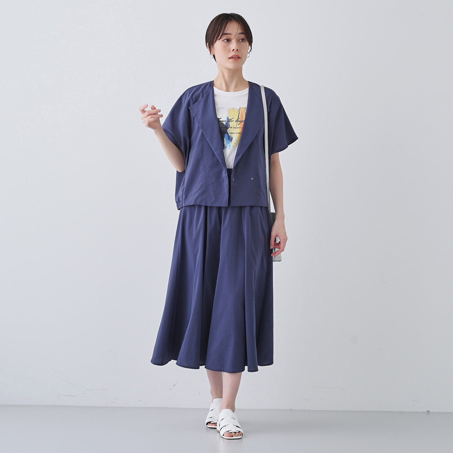 インディヴィ INDIVI 【撥水/接触冷感/UVケア】フレンチスリーブ ブラウスライクジャケット (ブラウン(043)) ブラウン(043)