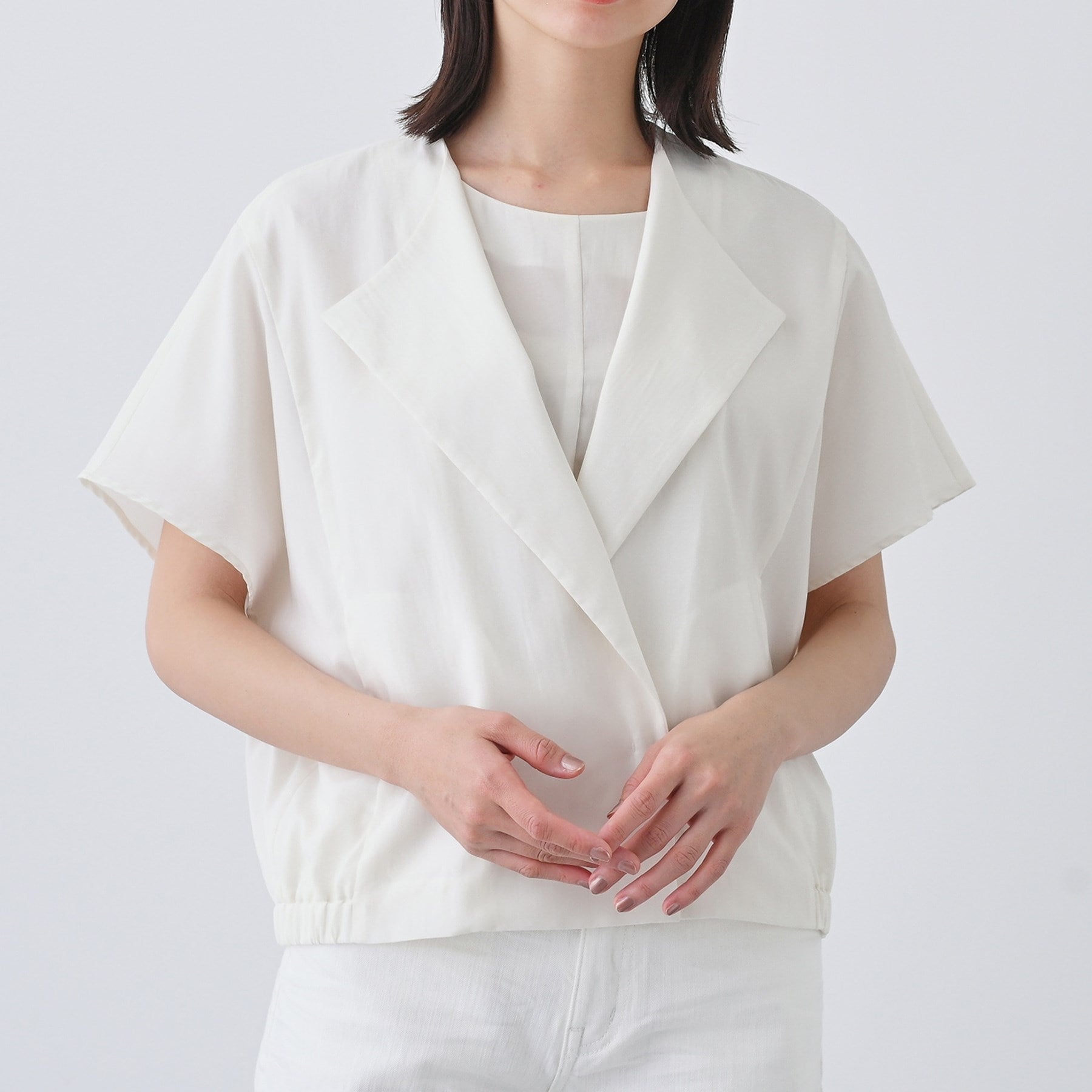 インディヴィ INDIVI 【撥水/接触冷感/UVケア】フレンチスリーブ ブラウスライクジャケット (ブラウン(043)) ブラウン(043)