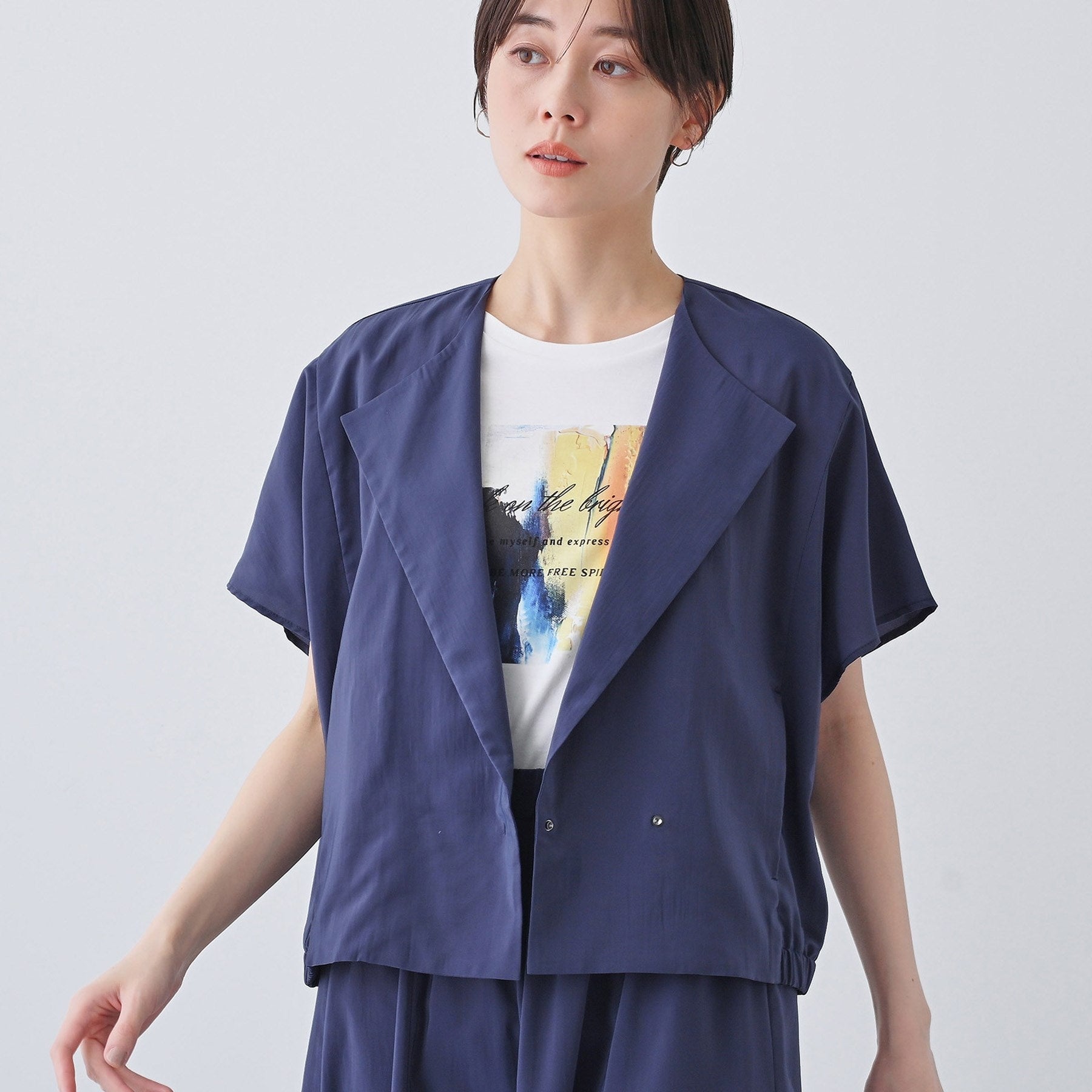 インディヴィ INDIVI 【撥水/接触冷感/UVケア】フレンチスリーブ ブラウスライクジャケット (ブラウン(043)) ブラウン(043)