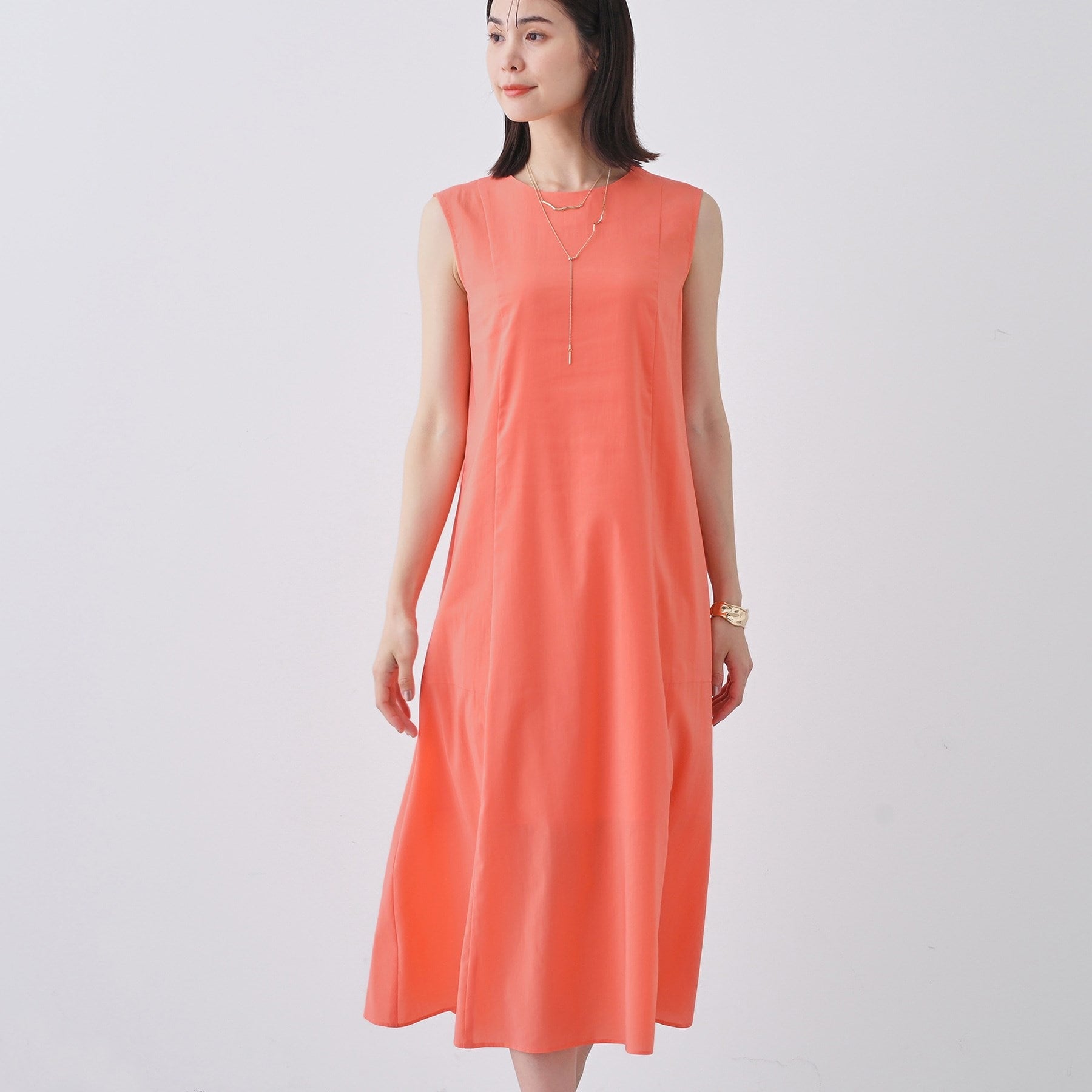 インディヴィ INDIVI 【撥水/接触冷感/UVケア】フレアワンピース (オレンジ(067)) オレンジ(067)
