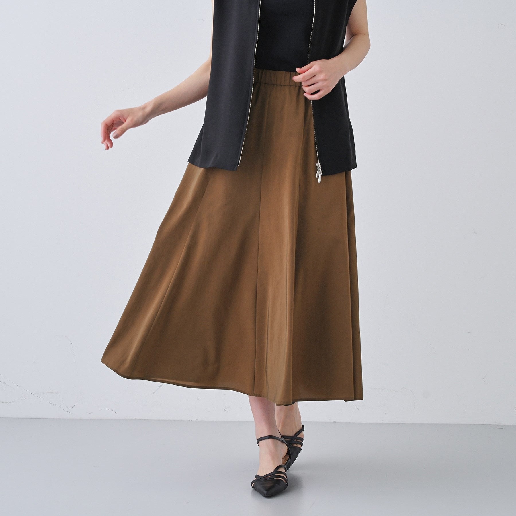 インディヴィ INDIVI 【撥水/接触冷感/UVケア】ナローフレアスカート (ブラウン(043)) ブラウン(043)