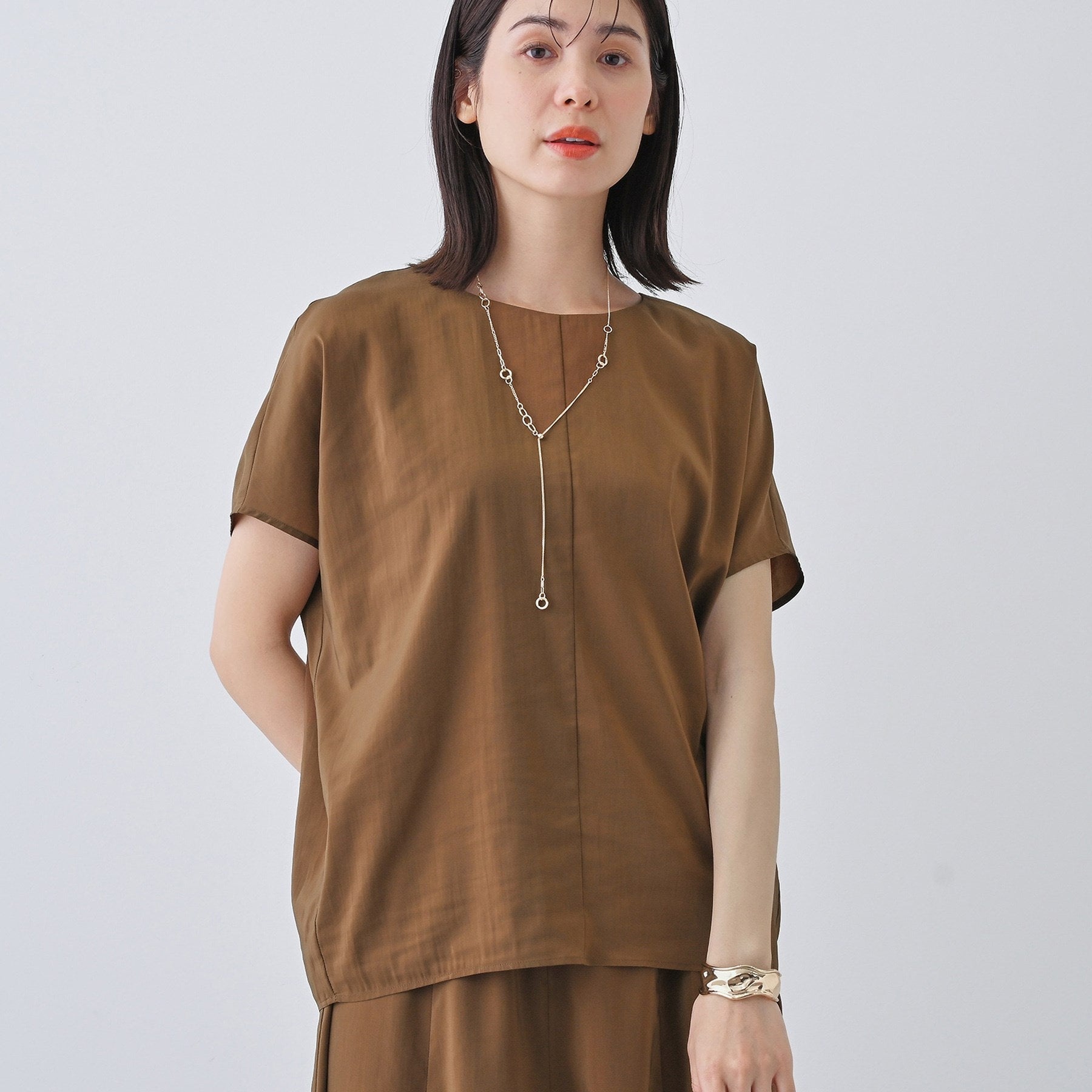 インディヴィ INDIVI 【撥水/接触冷感/UVケア】ドルマンスリーブブラウス (ブラウン(043)) ブラウン(043)