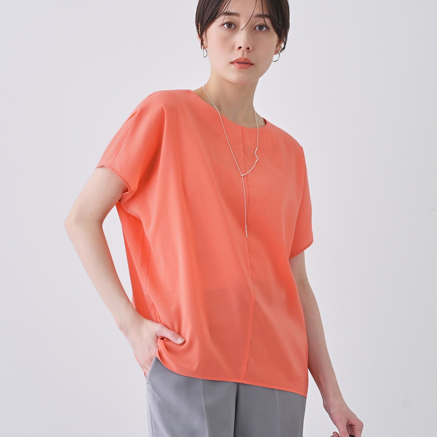 インディヴィ INDIVI 【撥水/接触冷感/UVケア】ドルマンスリーブブラウス (オレンジ(067)) オレンジ(067)