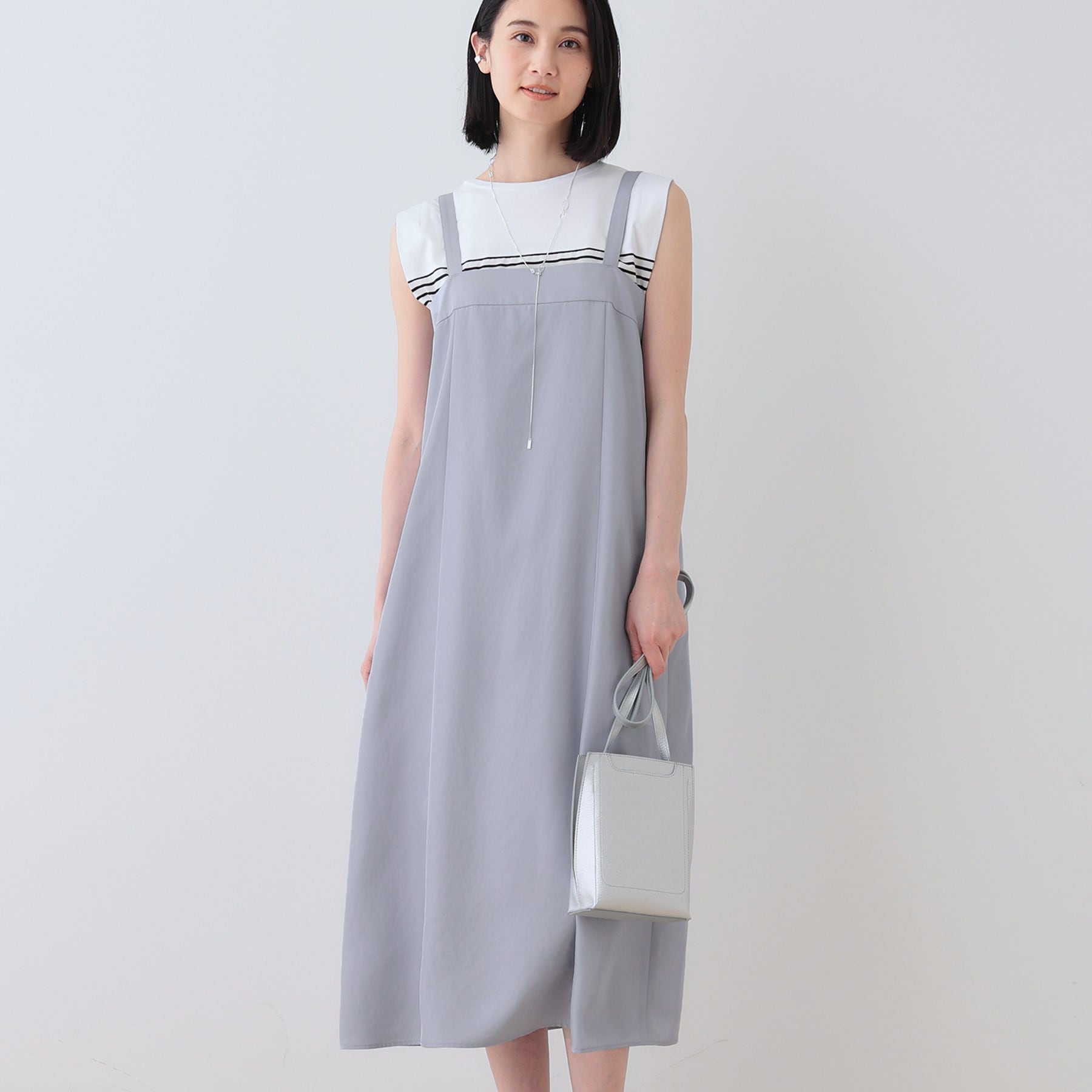 インディヴィ INDIVI 【洗える/UVケア】スリップワンピース (ライトグレー(611)) ライトグレー(611)