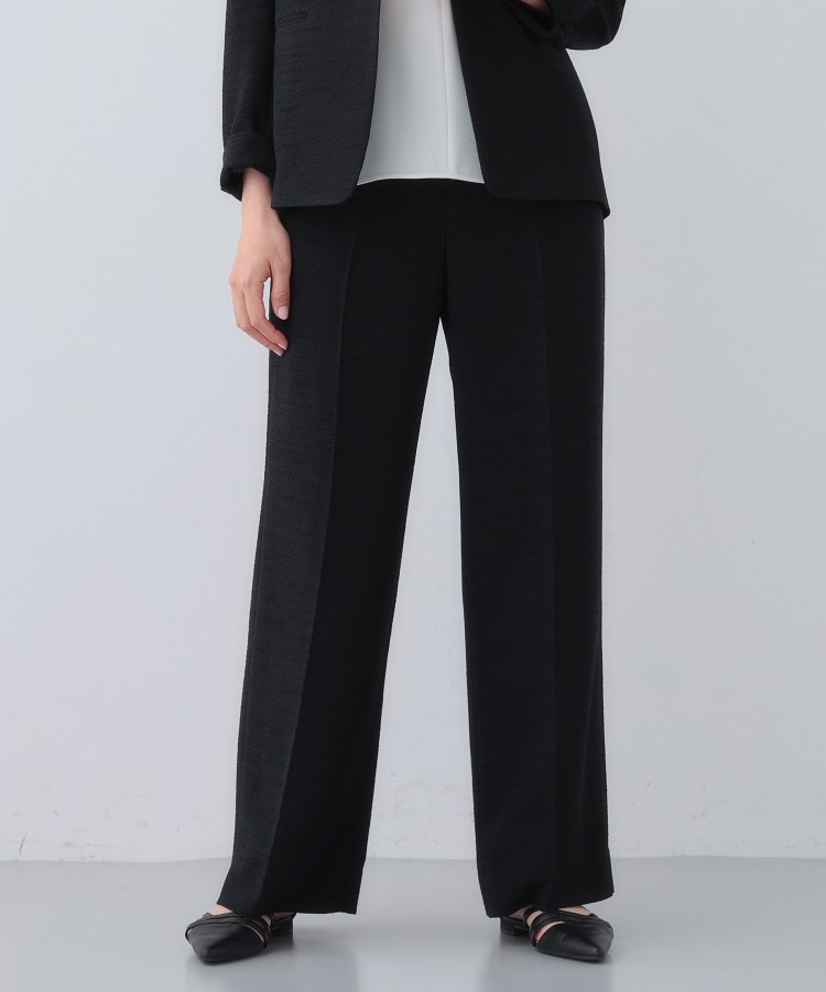 インディヴィ INDIVI 【日本製/SETUP可能】トリアセテート混ワイドパンツ (ブラック(019)) ブラック(019)