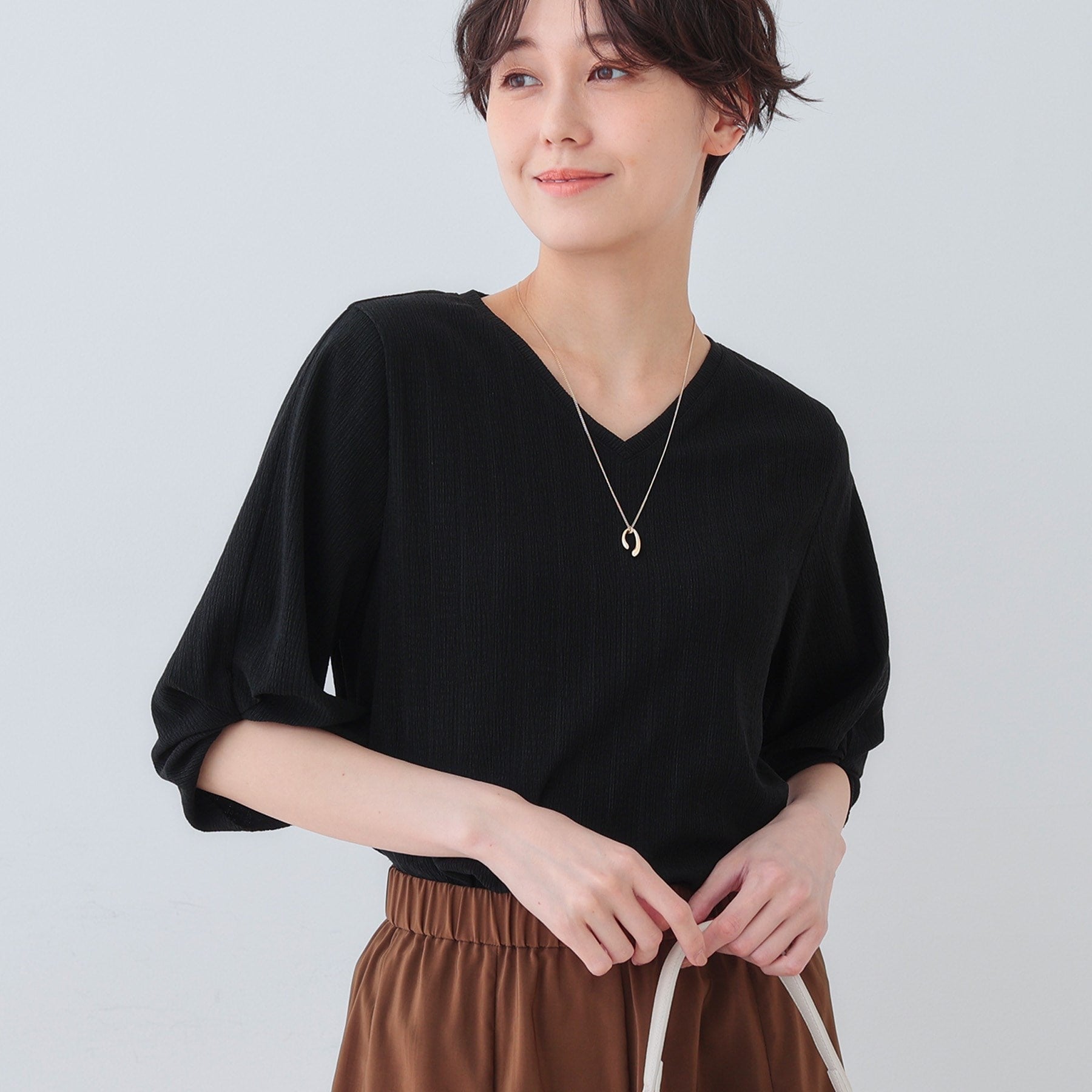INDIVI INDIVI 【Washable】Tack Design Sleeve Jersey Top