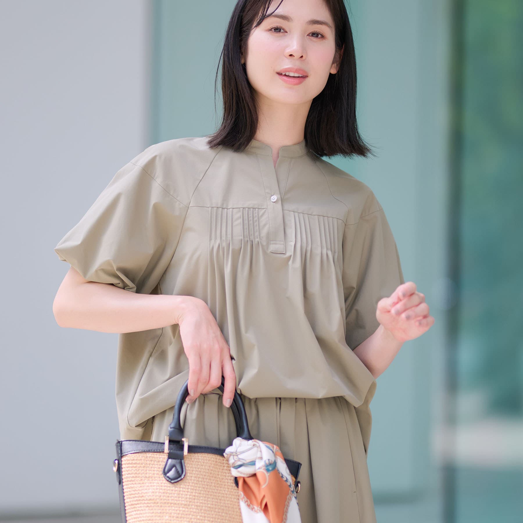 インディヴィ INDIVI 【撥水/UV/SETUP可能】アクティブブラウス (オリーブグリーン(026)) オリーブグリーン(026)