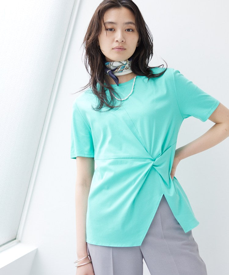 インディヴィ INDIVI 【洗える】ねじりデザインTシャツ (グリーン(022)) グリーン(022)