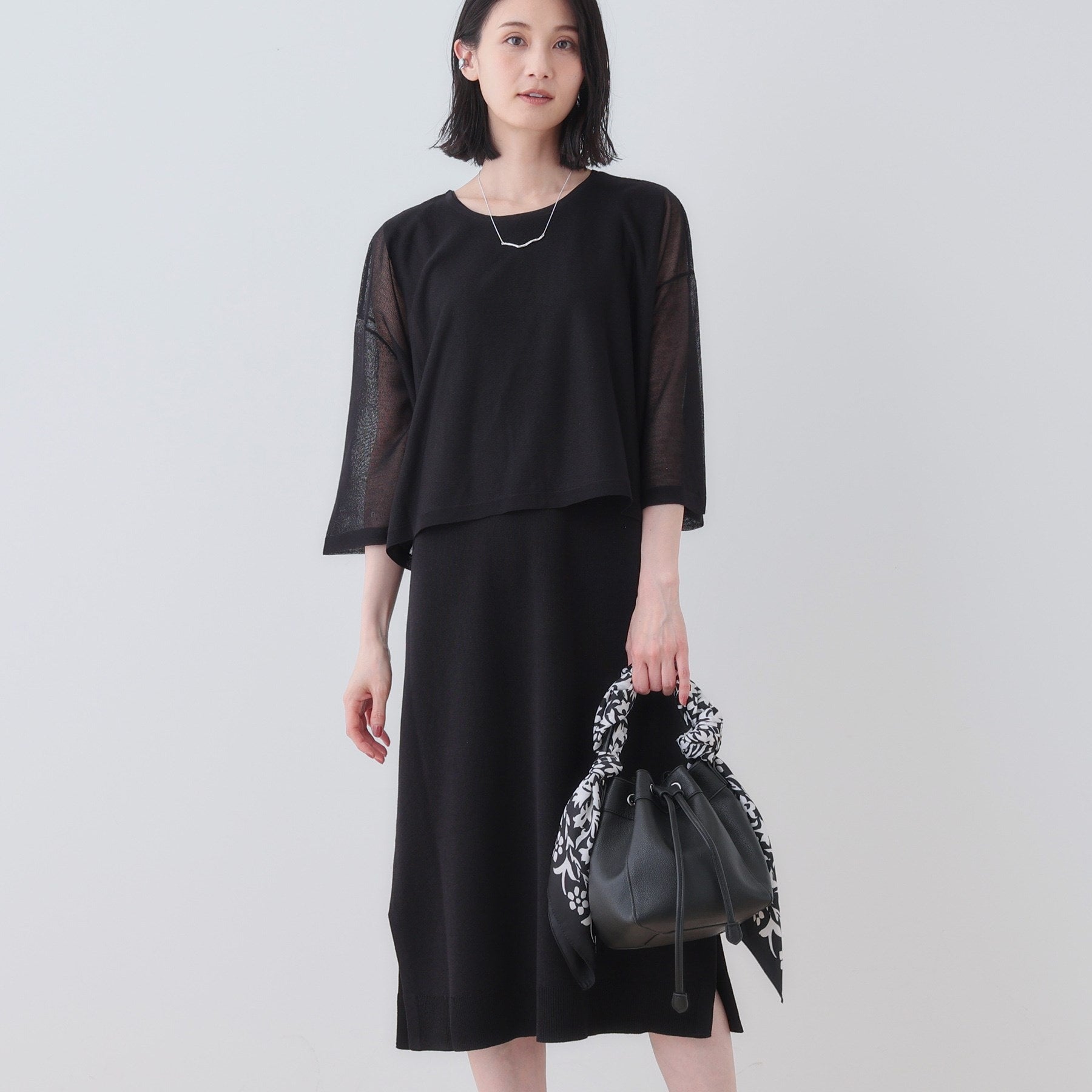 インディヴィ INDIVI 【2点セット】前後2WAYニットワンピース (ブラック(019)) ブラック(019)