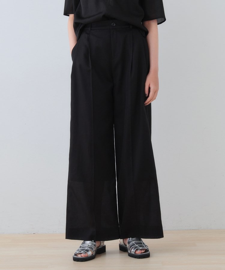 インディヴィ INDIVI 【日本製/SETUP可能】ガーゼ素材ワイドパンツ (ブラック(019)) ブラック(019)