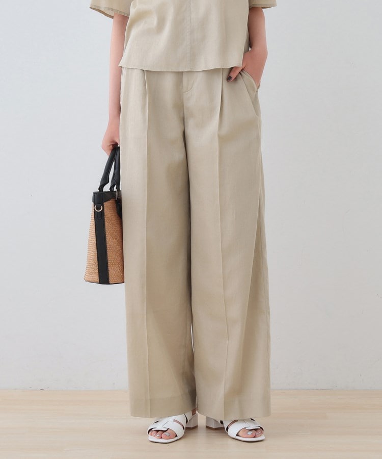 インディヴィ INDIVI 【日本製/SETUP可能】ガーゼ素材ワイドパンツ (ベージュ(052)) ベージュ(052)