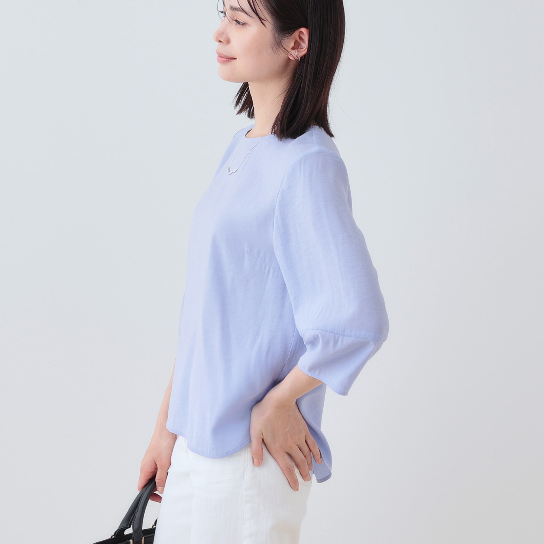 インディヴィ INDIVI 【洗える/SETUP可能】袖コンシャスシアーブラウス (サックスブルー(090)) サックスブルー(090)
