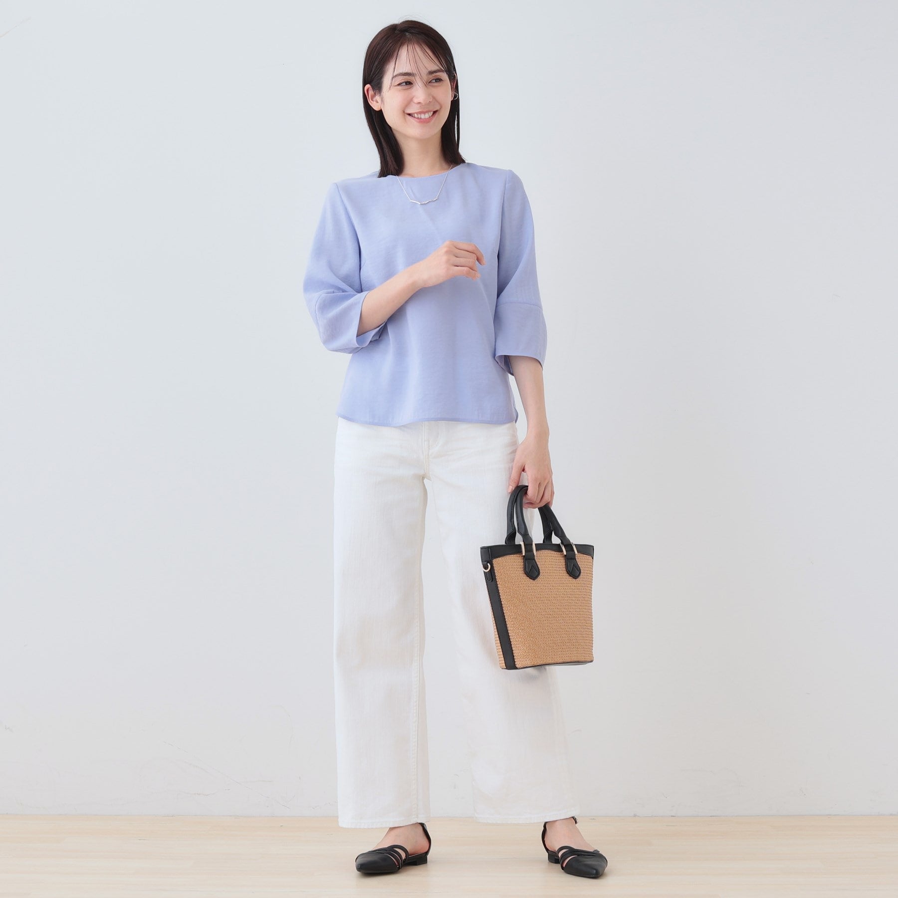 インディヴィ INDIVI 【洗える/SETUP可能】袖コンシャスシアーブラウス (サックスブルー(090)) サックスブルー(090)