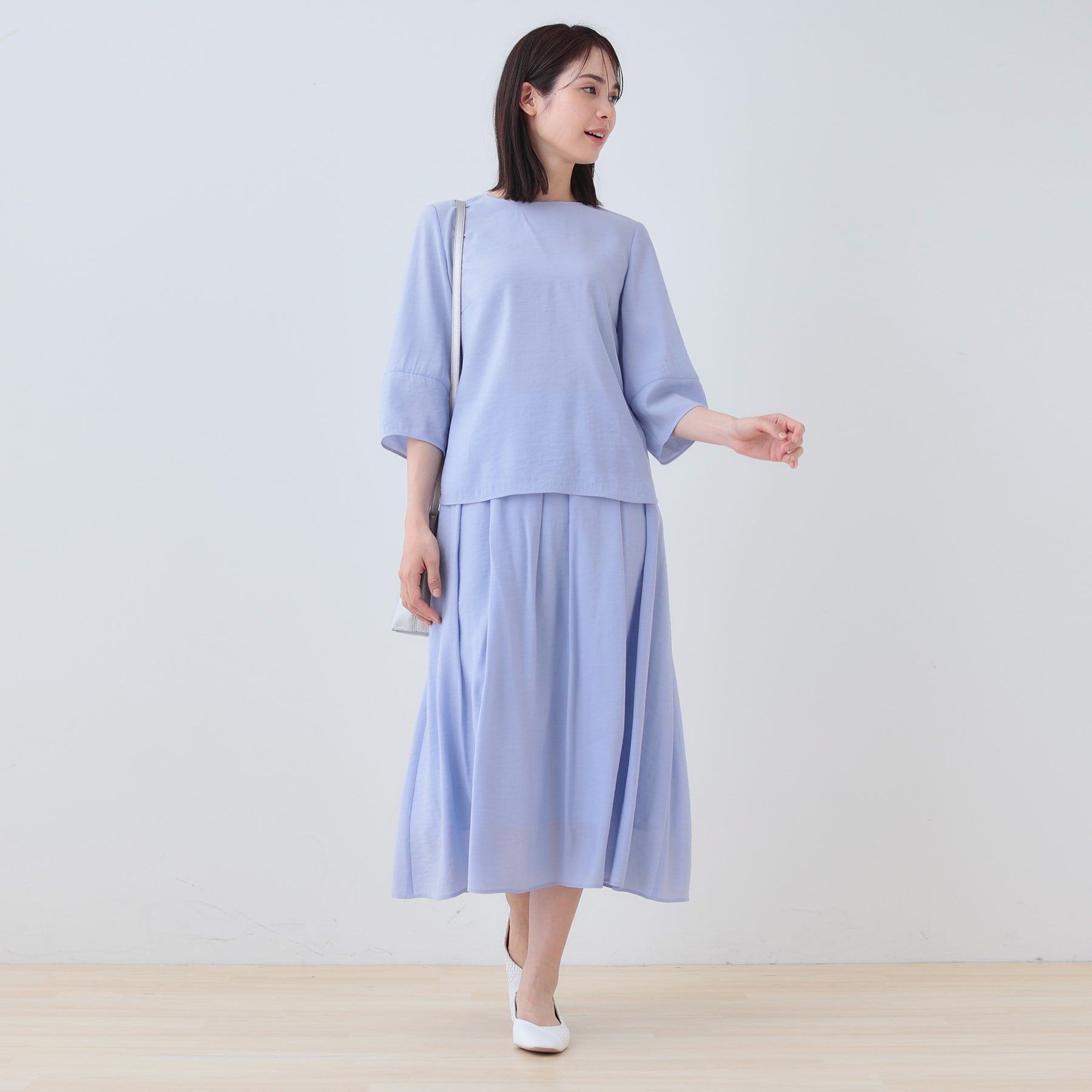 インディヴィ INDIVI 【洗える/SETUP可能】袖コンシャスシアーブラウス (サックスブルー(090)) サックスブルー(090)