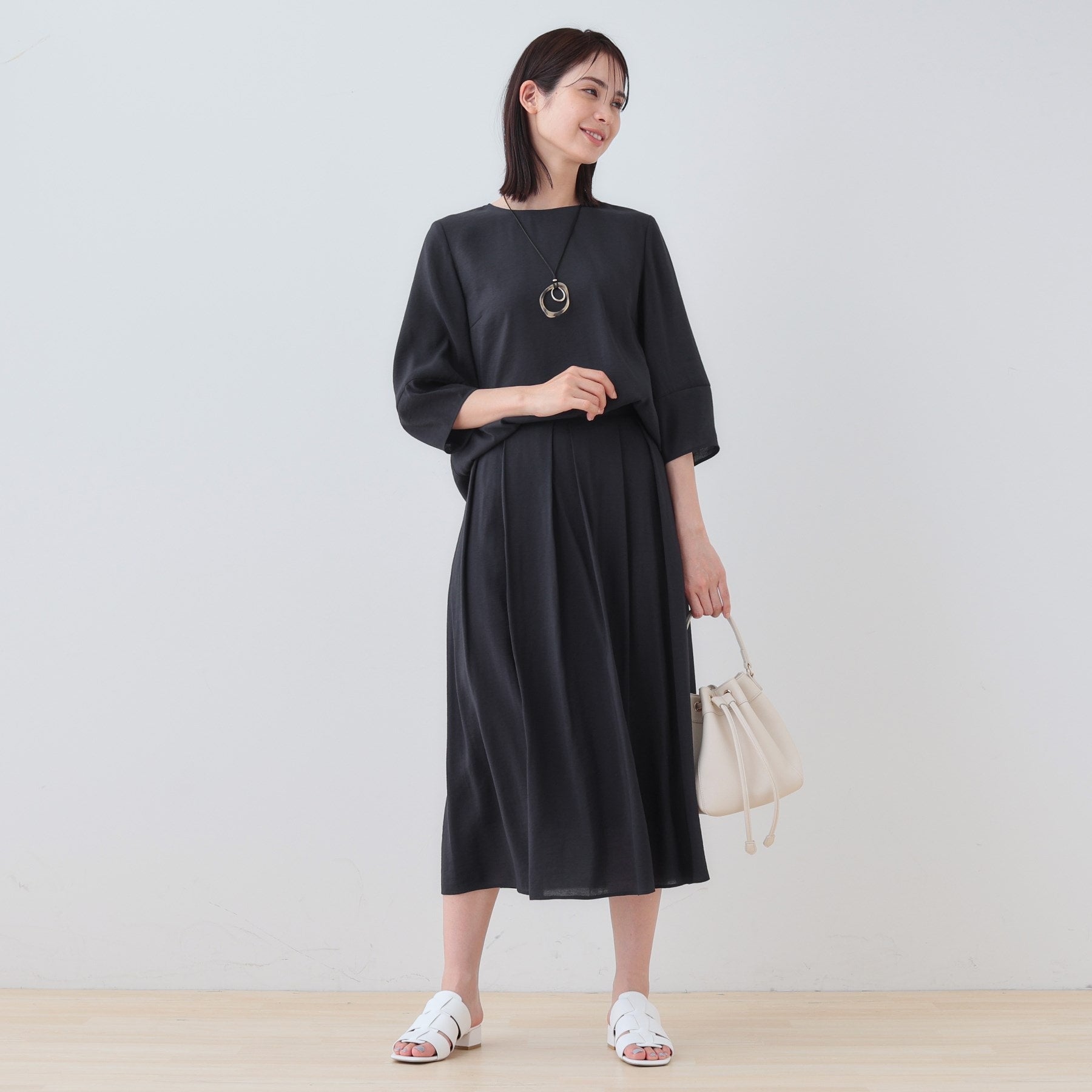 インディヴィ INDIVI 【洗える/SETUP可能】袖コンシャスシアーブラウス (サックスブルー(090)) サックスブルー(090)