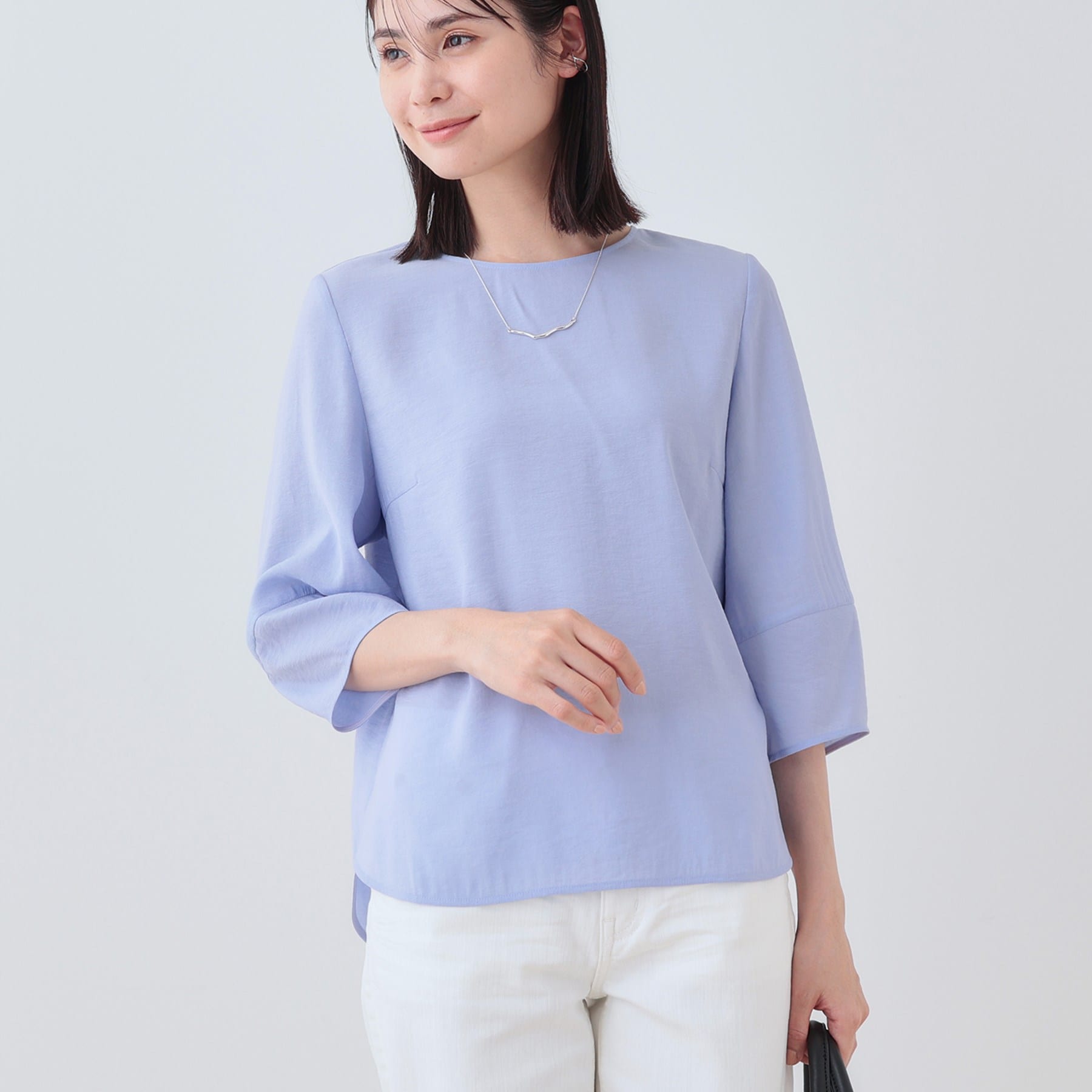 インディヴィ INDIVI 【洗える/SETUP可能】袖コンシャスシアーブラウス (サックスブルー(090)) サックスブルー(090)