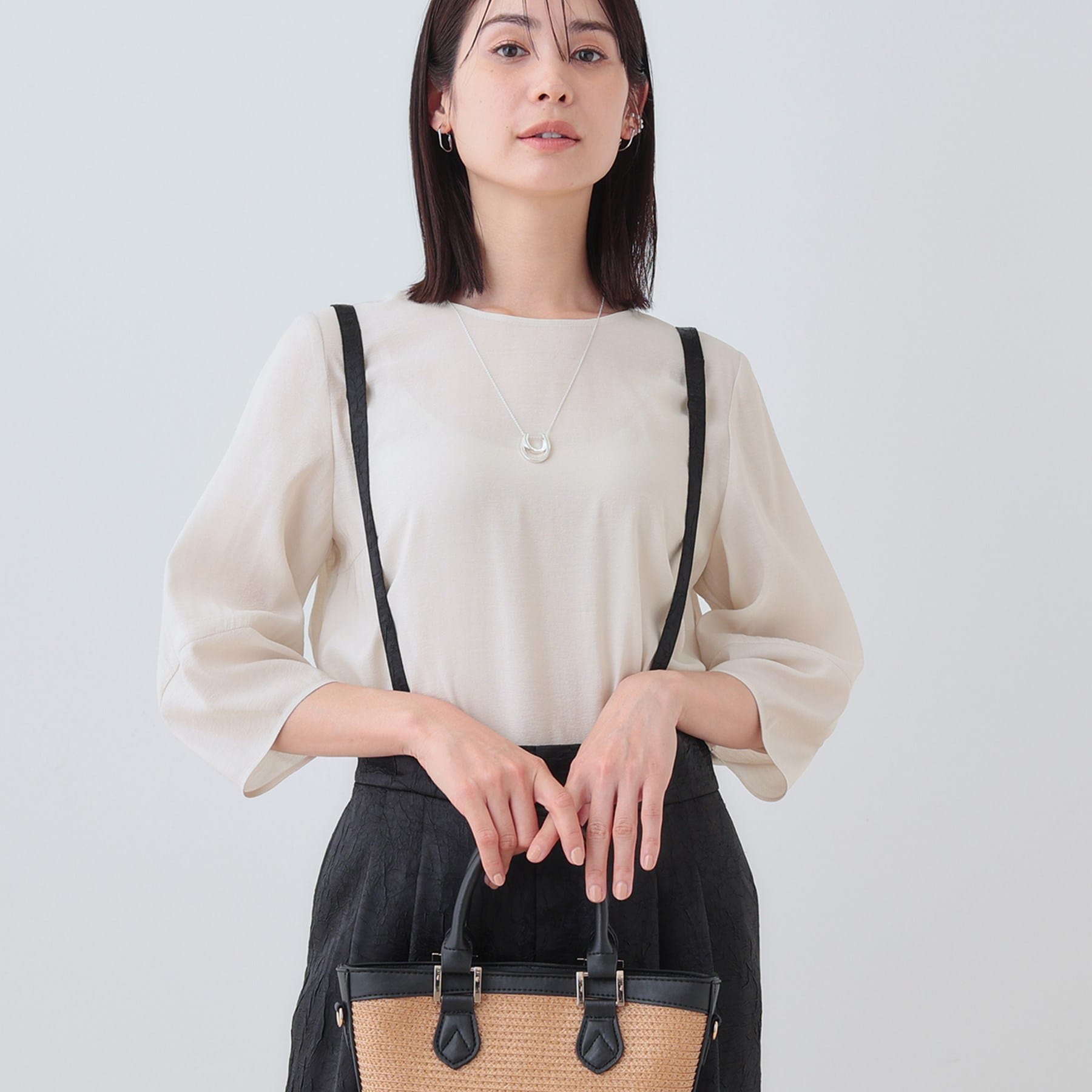 インディヴィ INDIVI 【洗える/SETUP可能】袖コンシャスシアーブラウス (ライトベージュ(051)) ライトベージュ(051)