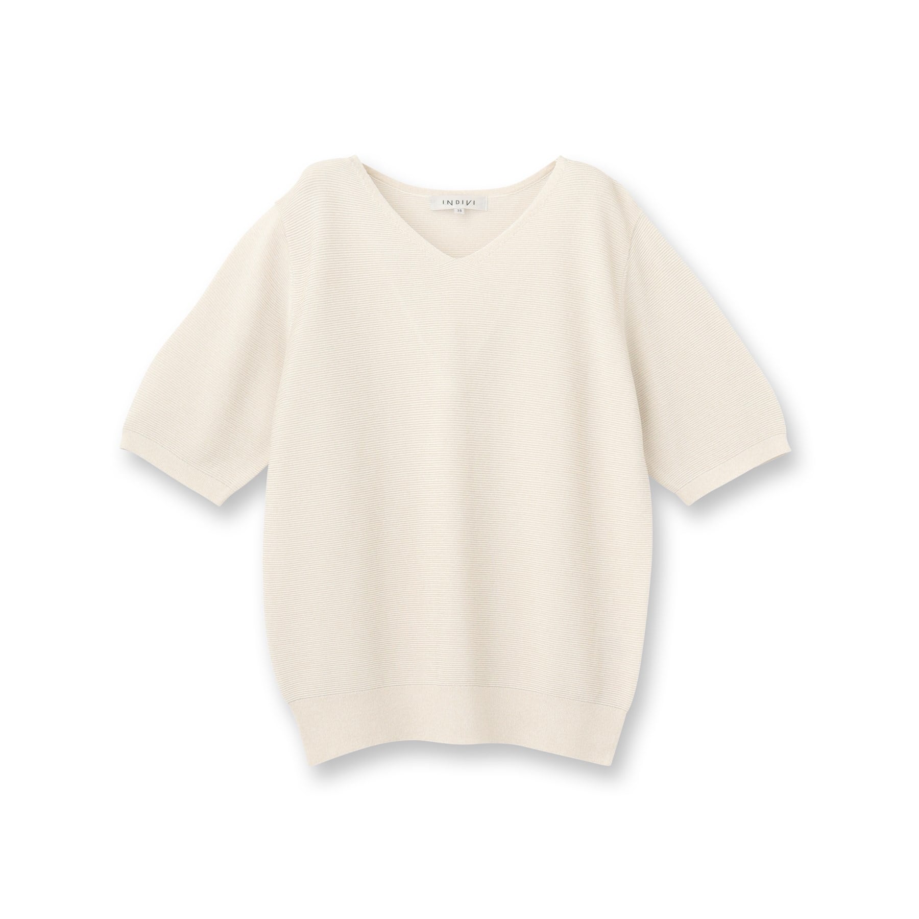 インディヴィ INDIVI 【洗える/ラメ】半袖Vネックニット (オフホワイト(003)) オフホワイト(003)