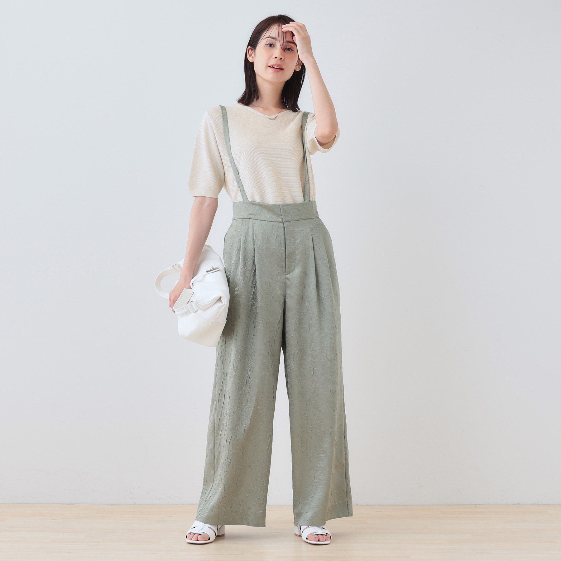 インディヴィ INDIVI 【洗える/ラメ】半袖Vネックニット (オフホワイト(003)) オフホワイト(003)