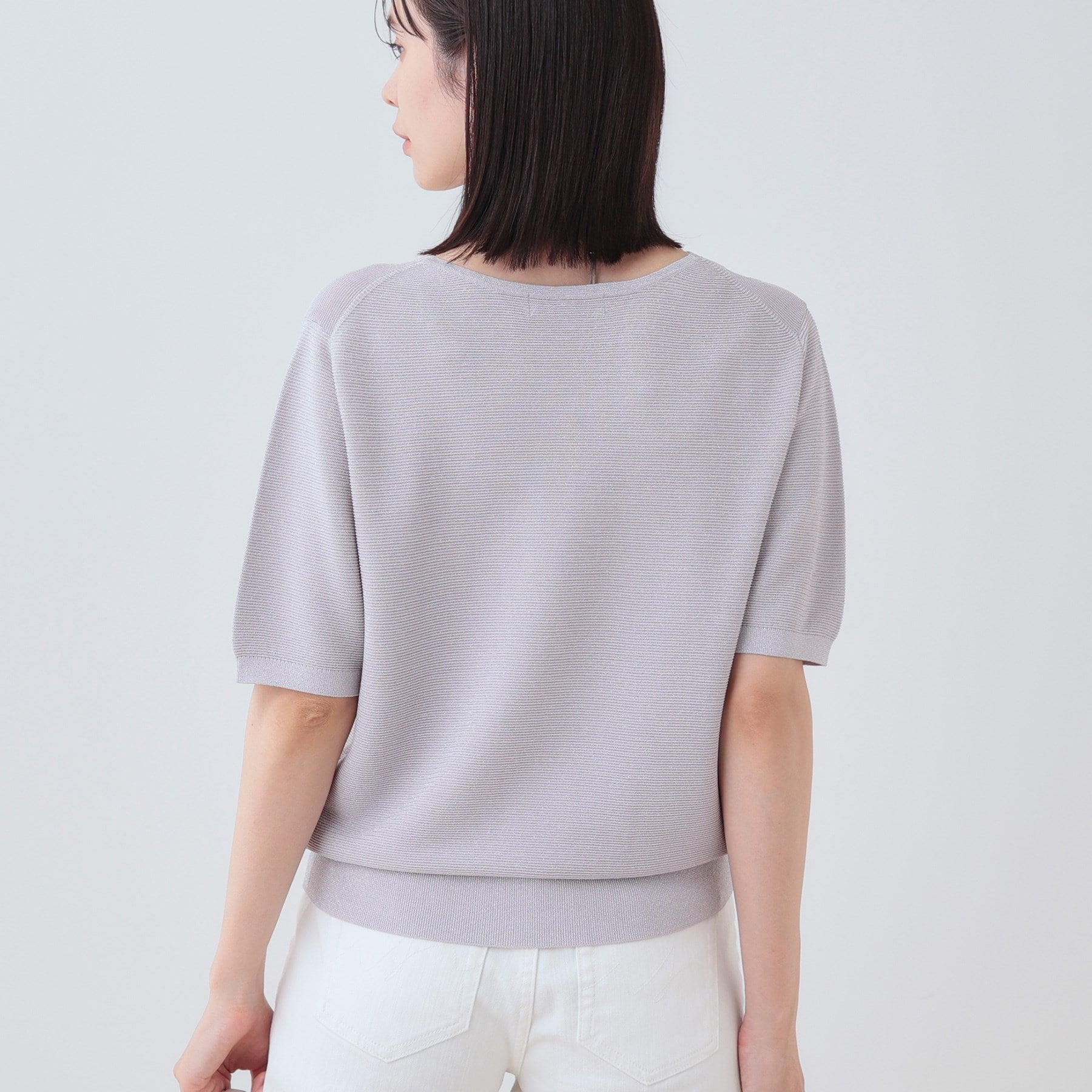 インディヴィ INDIVI 【洗える/ラメ】半袖Vネックニット (オフホワイト(003)) オフホワイト(003)