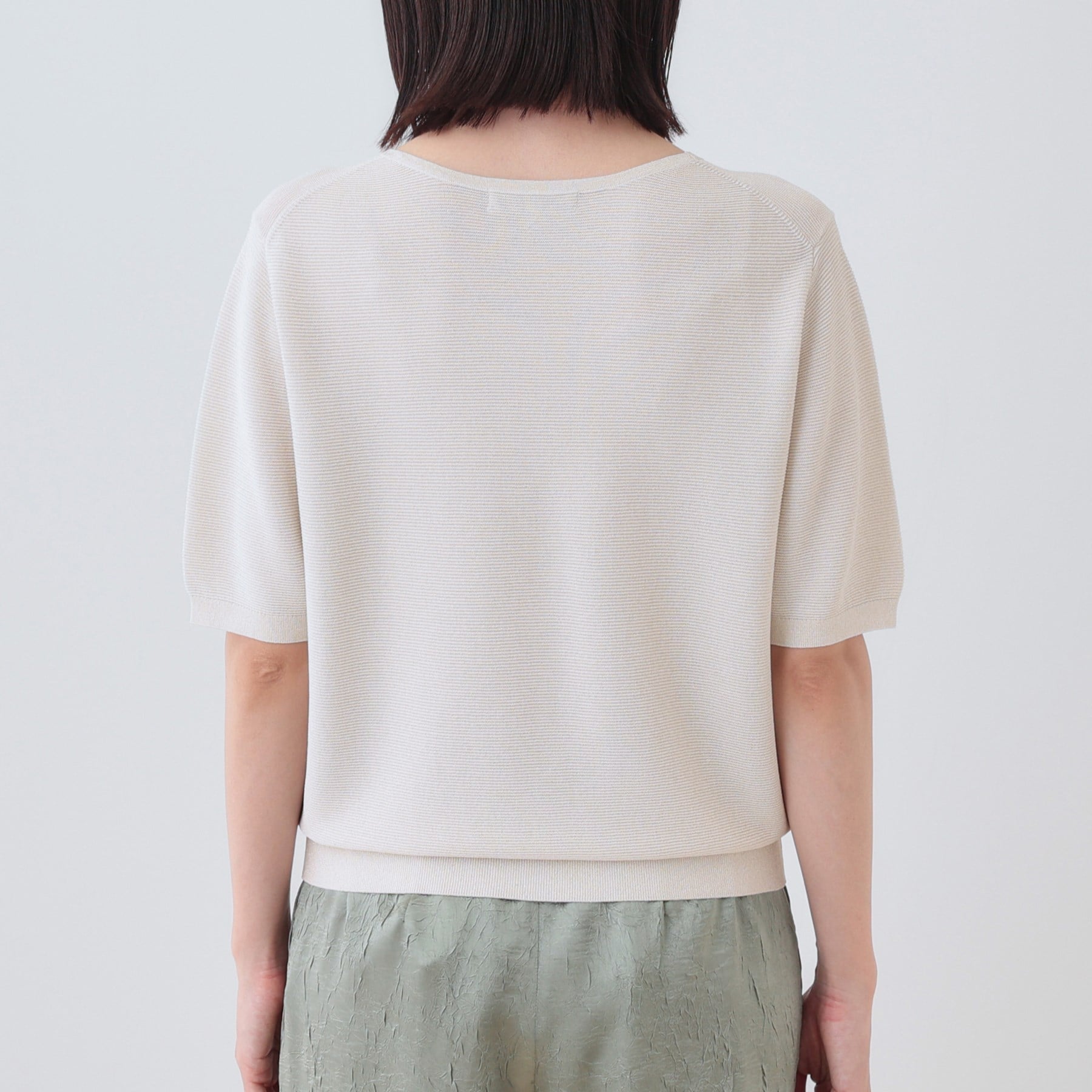 インディヴィ INDIVI 【洗える/ラメ】半袖Vネックニット (オフホワイト(003)) オフホワイト(003)